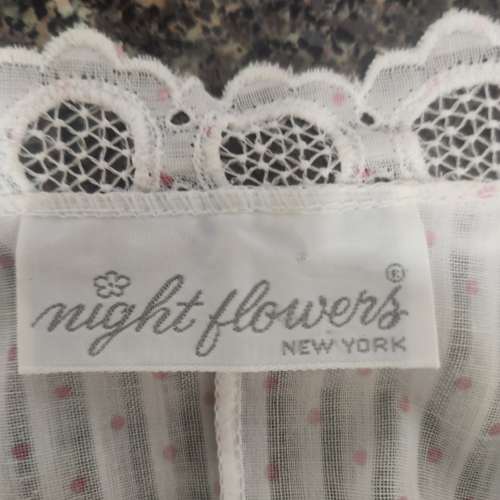 Vintage Night Flowers NY Womens Floral Print Lace Trim Sleep Dress Pink Polkadot