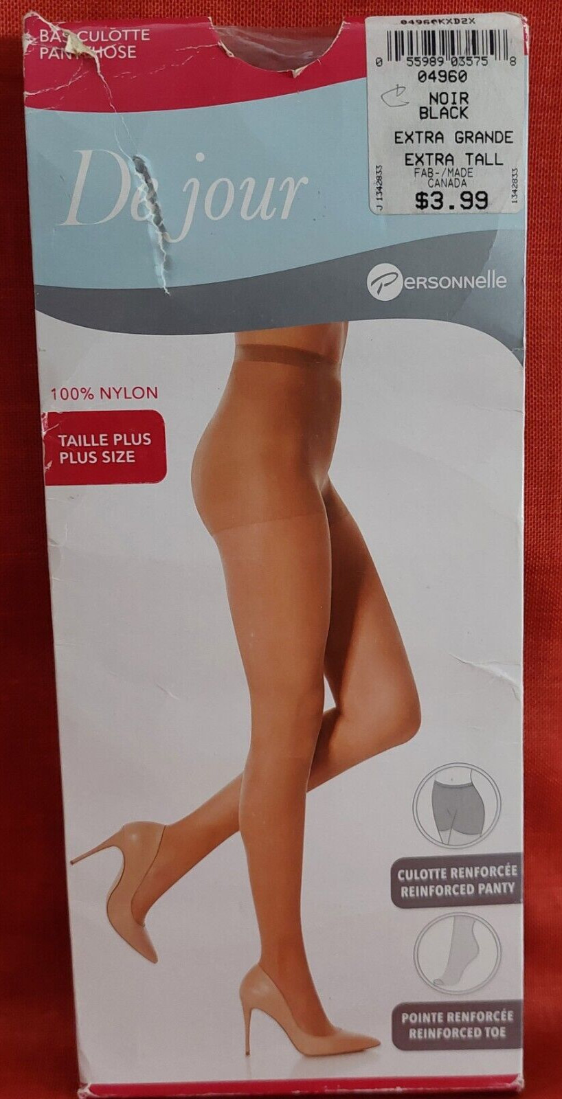 Vintage Pantyhose Personnelle Reinforced Panty Color Black Size Extra Tall BAMA1