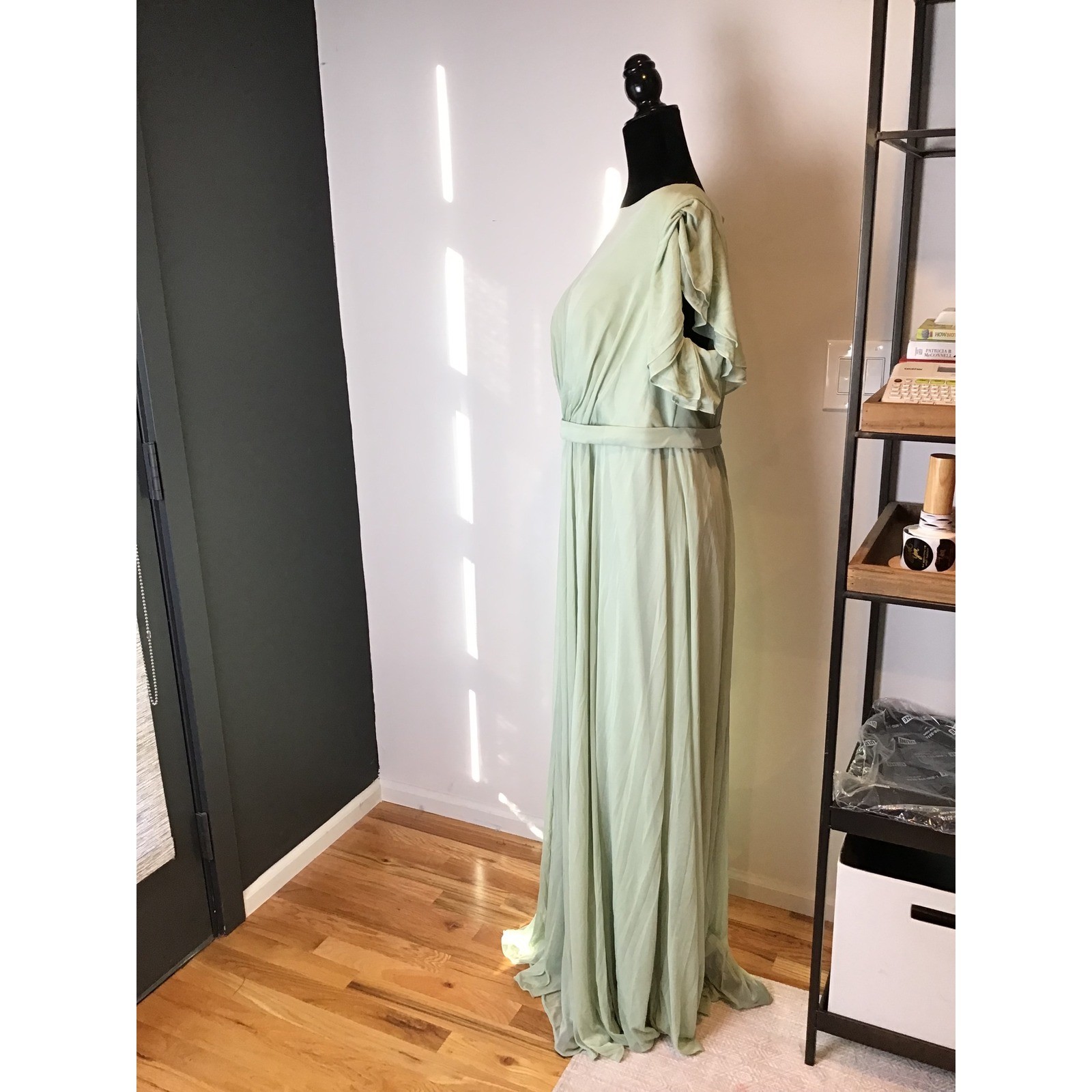 Azazie Dusty Sage Daphne A-Line Ruffled Chiffon Floor-Length Dress Size A18 NWT