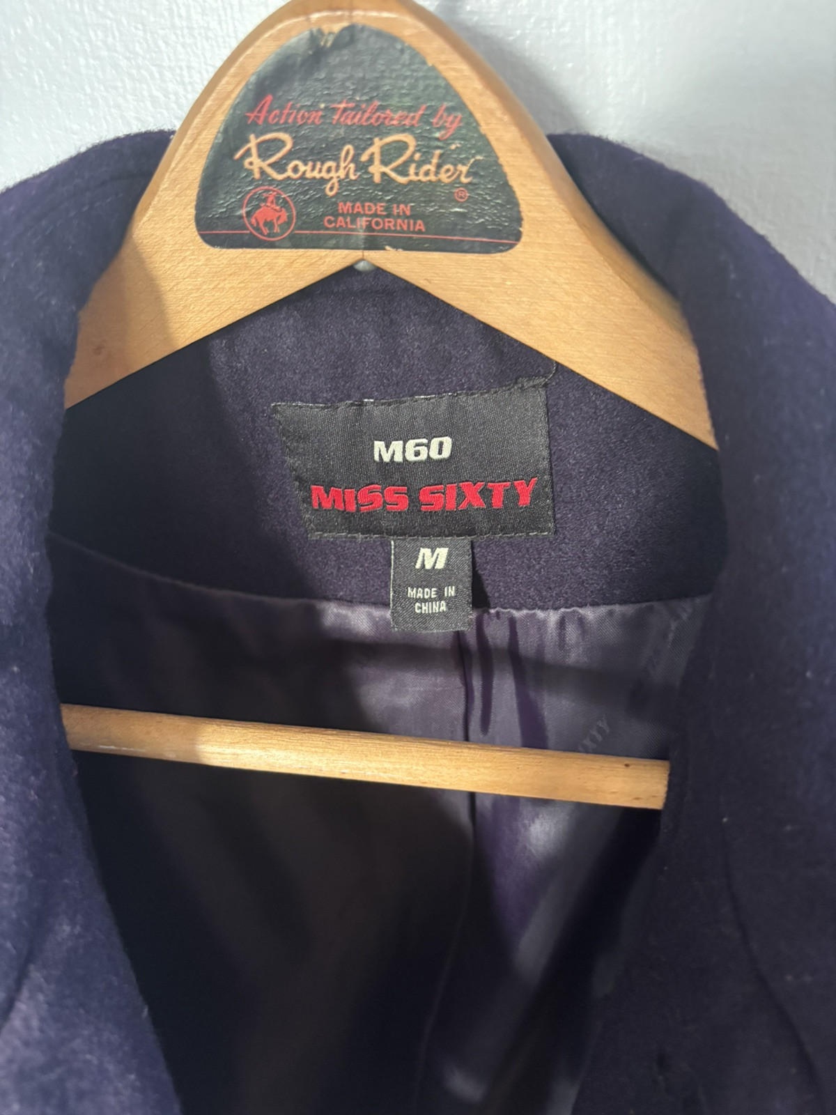 Vintage Y2K M60 Miss Sixty Pea Coat Jacket Purple Wool Fine Tailored Goth Size M