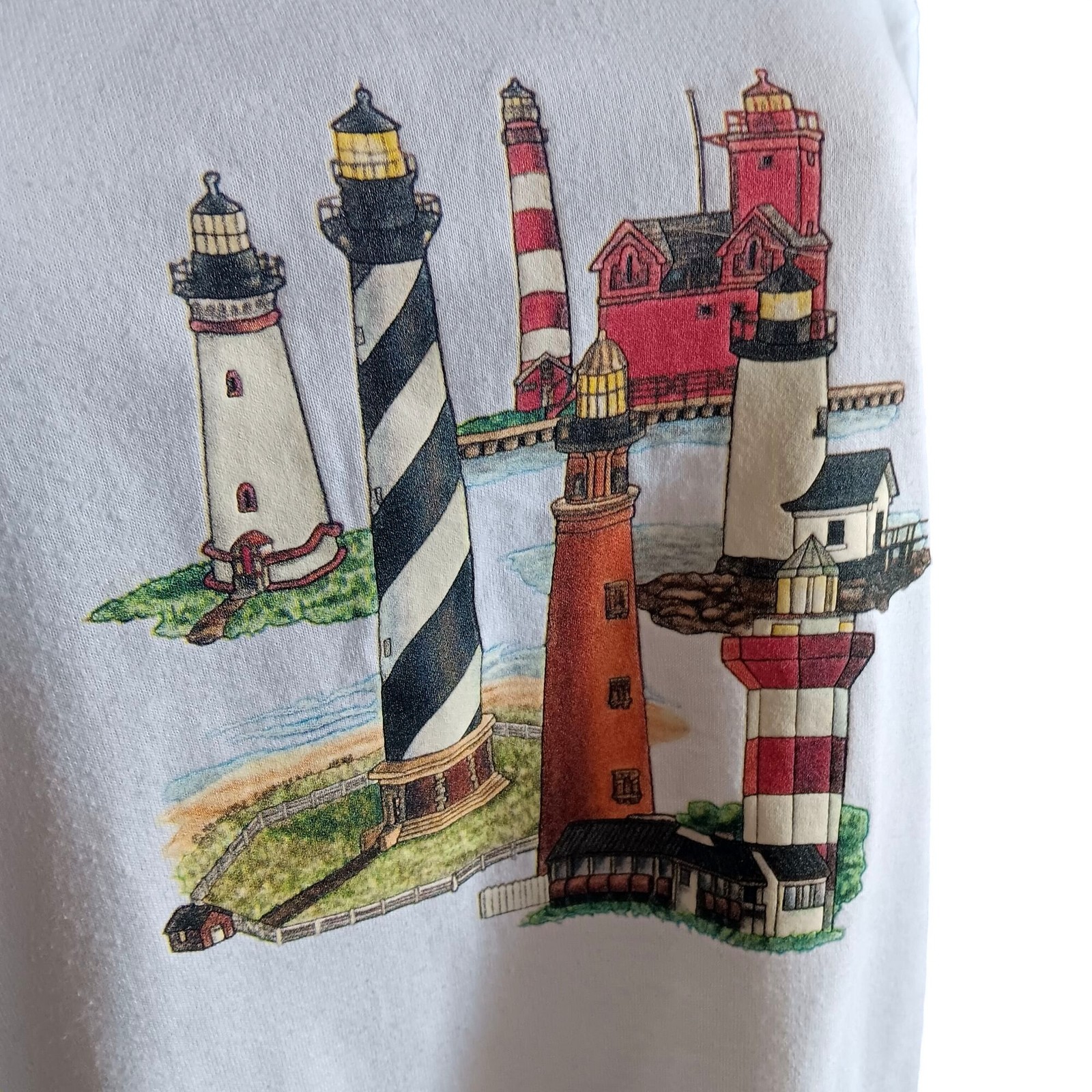 True Vintage Granny T-shirt Large Cottage Lighthouse Collector Jerzees 90’s Coll