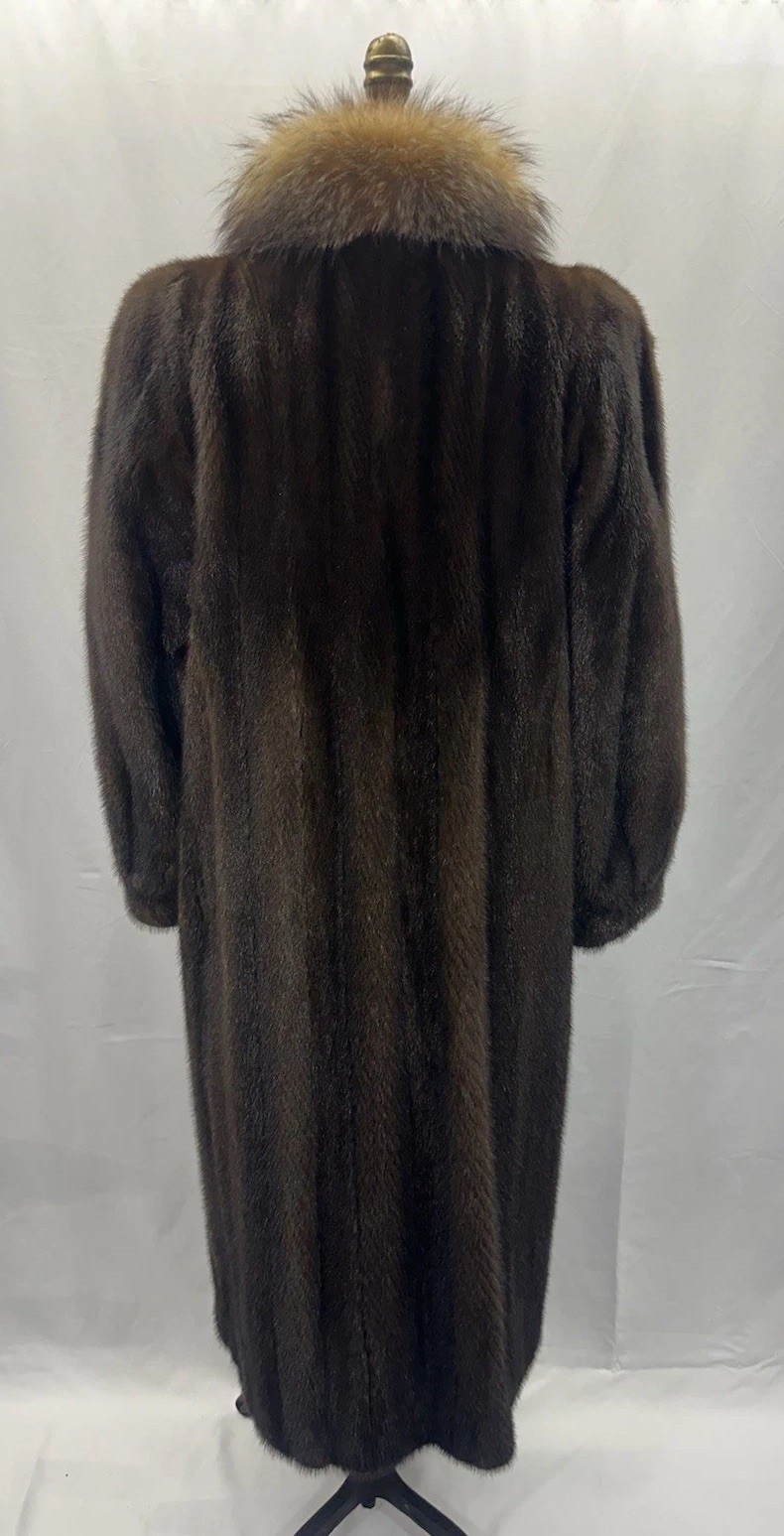 SAGA MINK Women’s Vintage Mahogany Mink Full Length Coat w/ Crystal Fox Tux