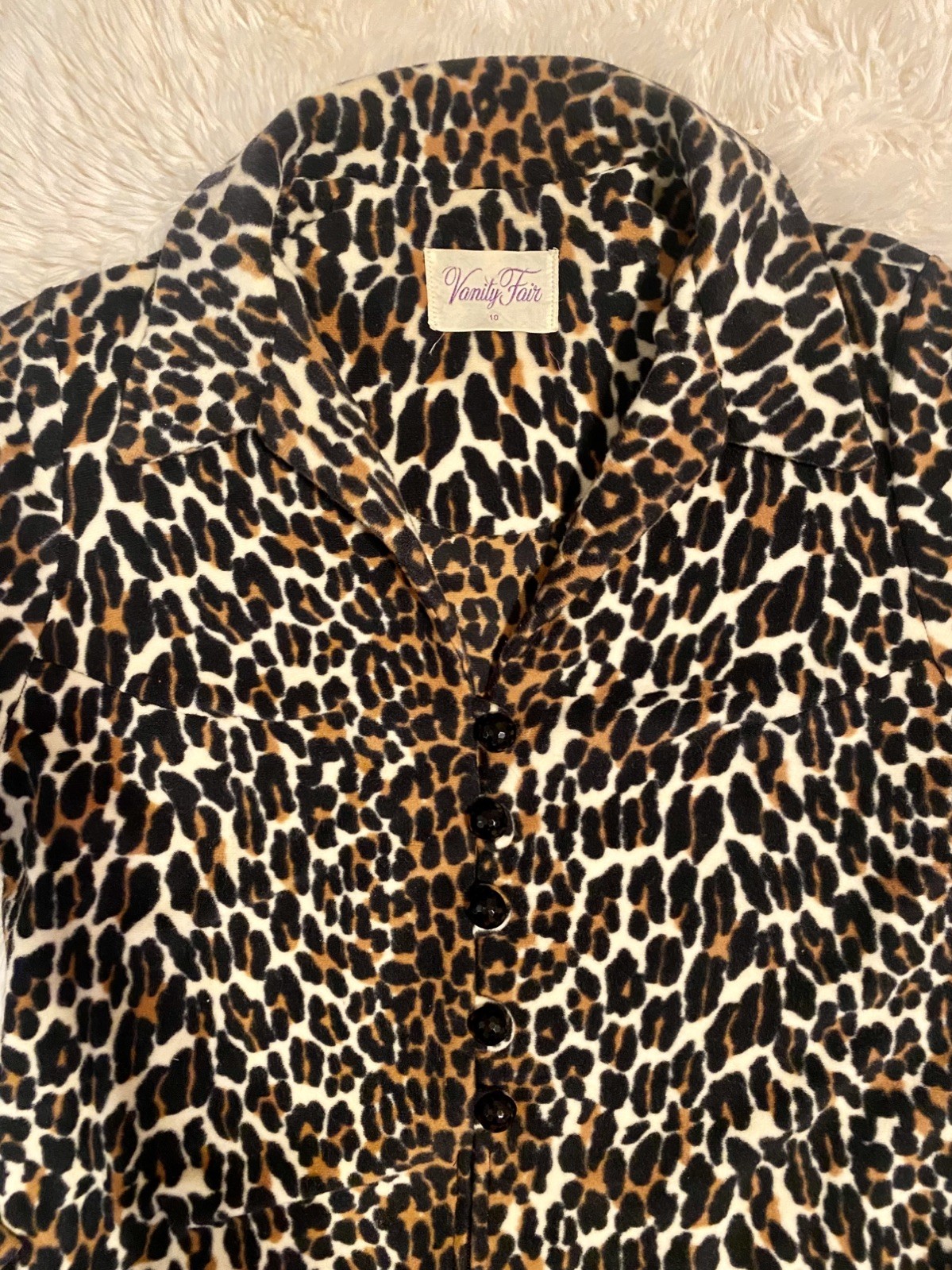 VTG Vanity Fair Velveteen Leopard Print Robe w Pockets & Belt Medium