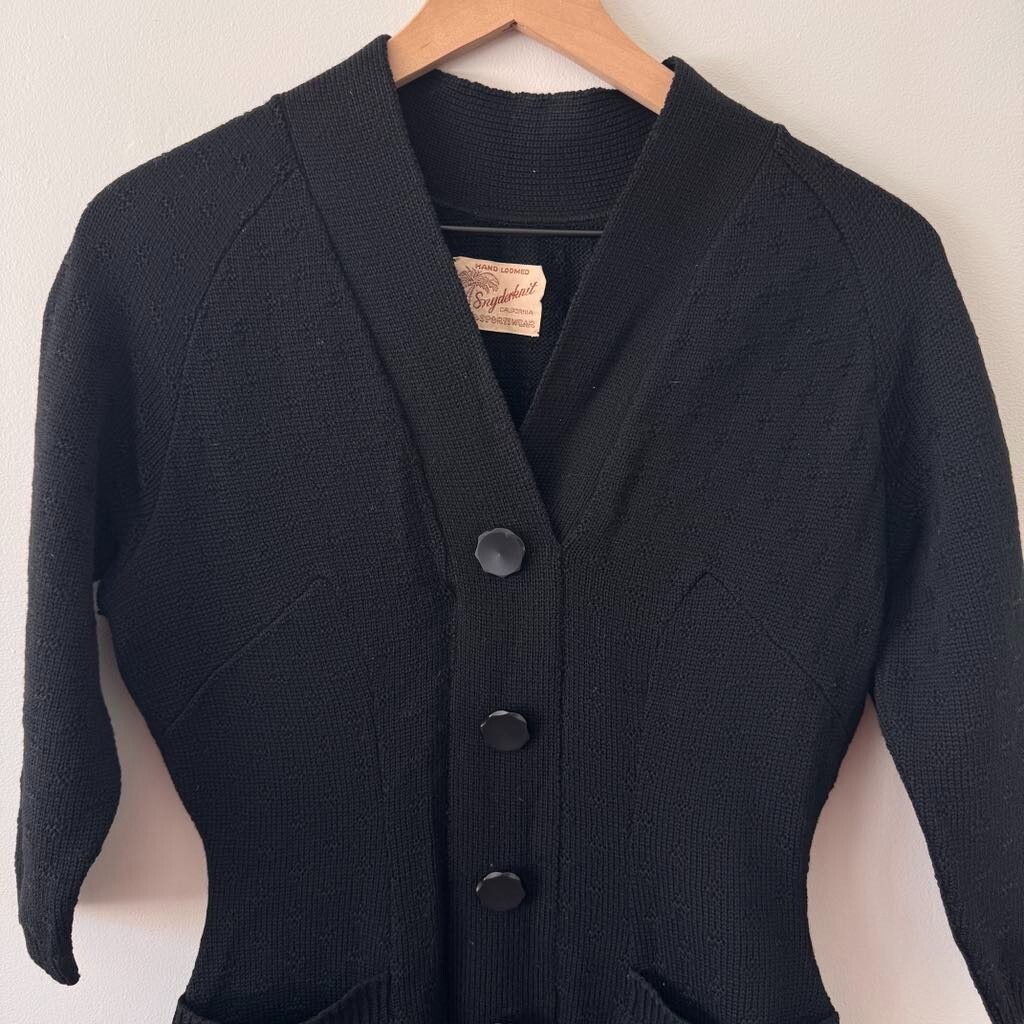 VINTAGE California Sportswear Snyderknit Dress – Womens Sz 4-6 – Black – 1940s