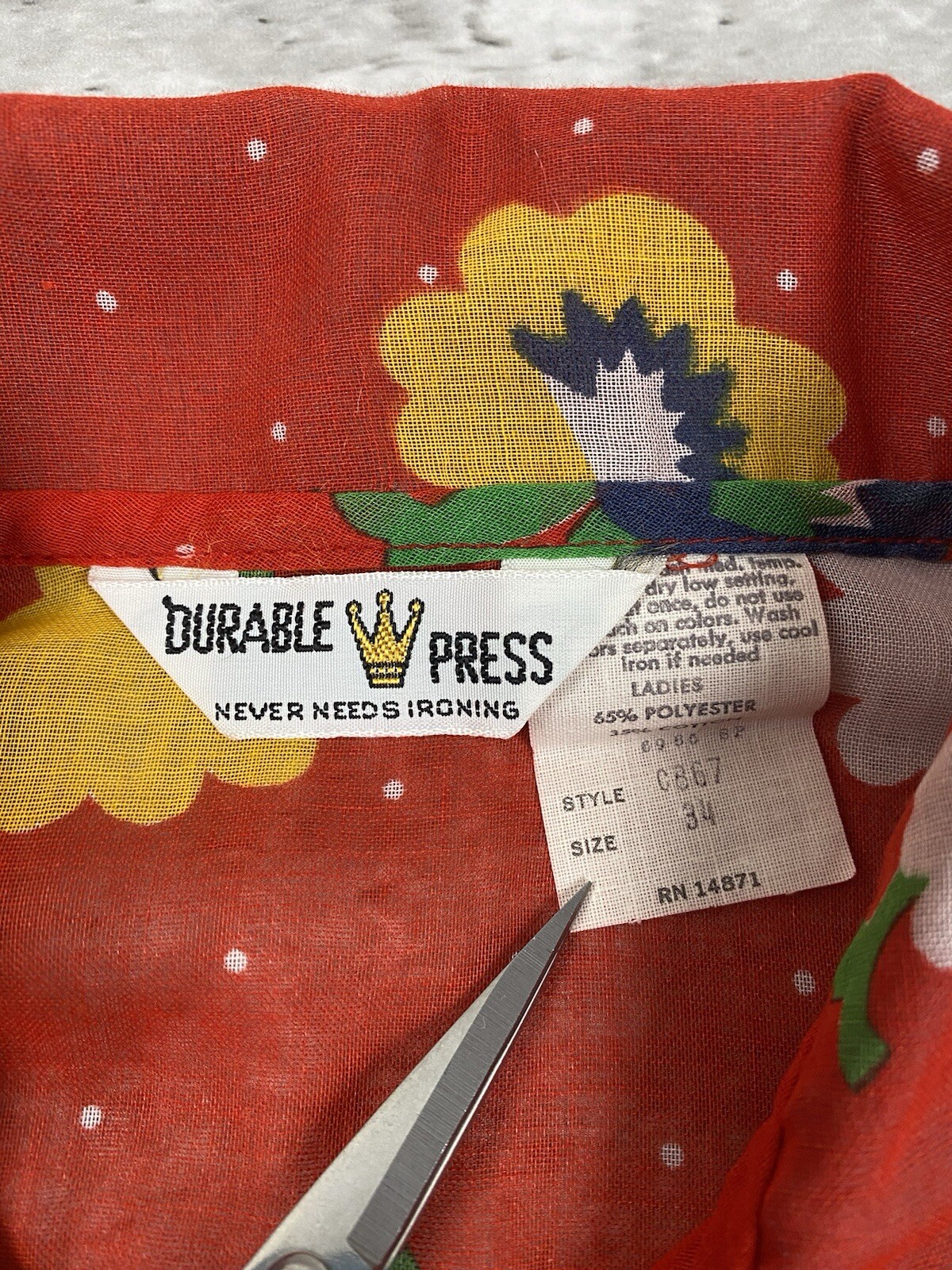 vintage 70s DURABLE PRESS BLOUSE TOP FLORAL POLKA DOT SHEER PULLOVER AOP