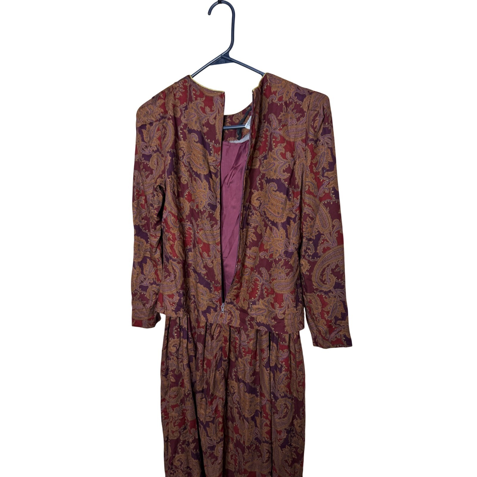 Karin Stevens Petites Vintage Paisley Midi Dress Burgundy Purple Gold Size 4