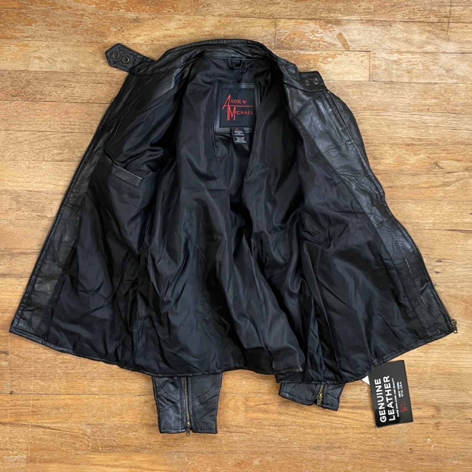 Vintage Patchwork Leather Jacket Size Medium 90s Black Motorcycle Biker Coat