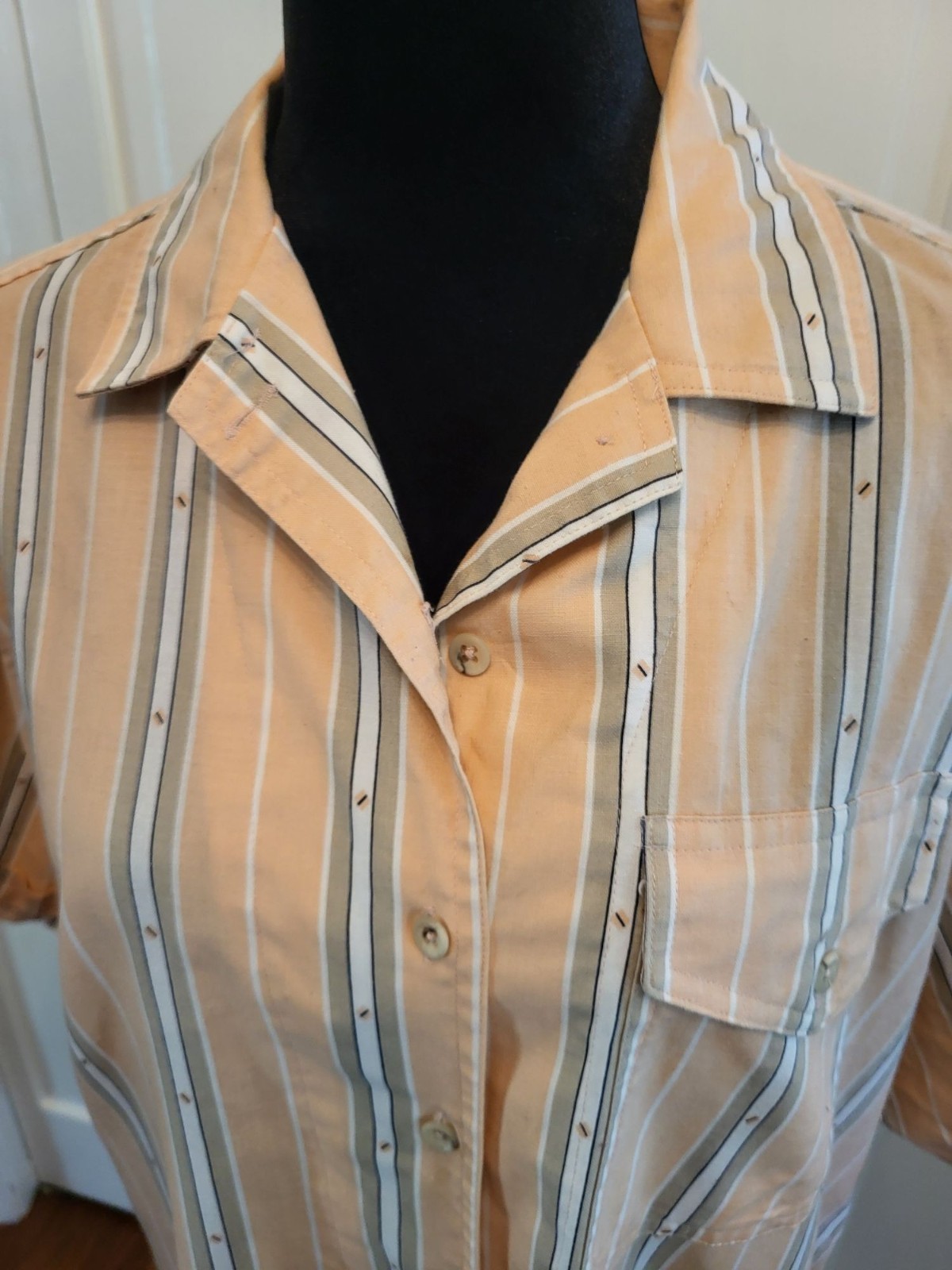 Vintage 80s/90s Peach/Tan Striped Camp Shirt Cabin Creek L Casual Summer Beach