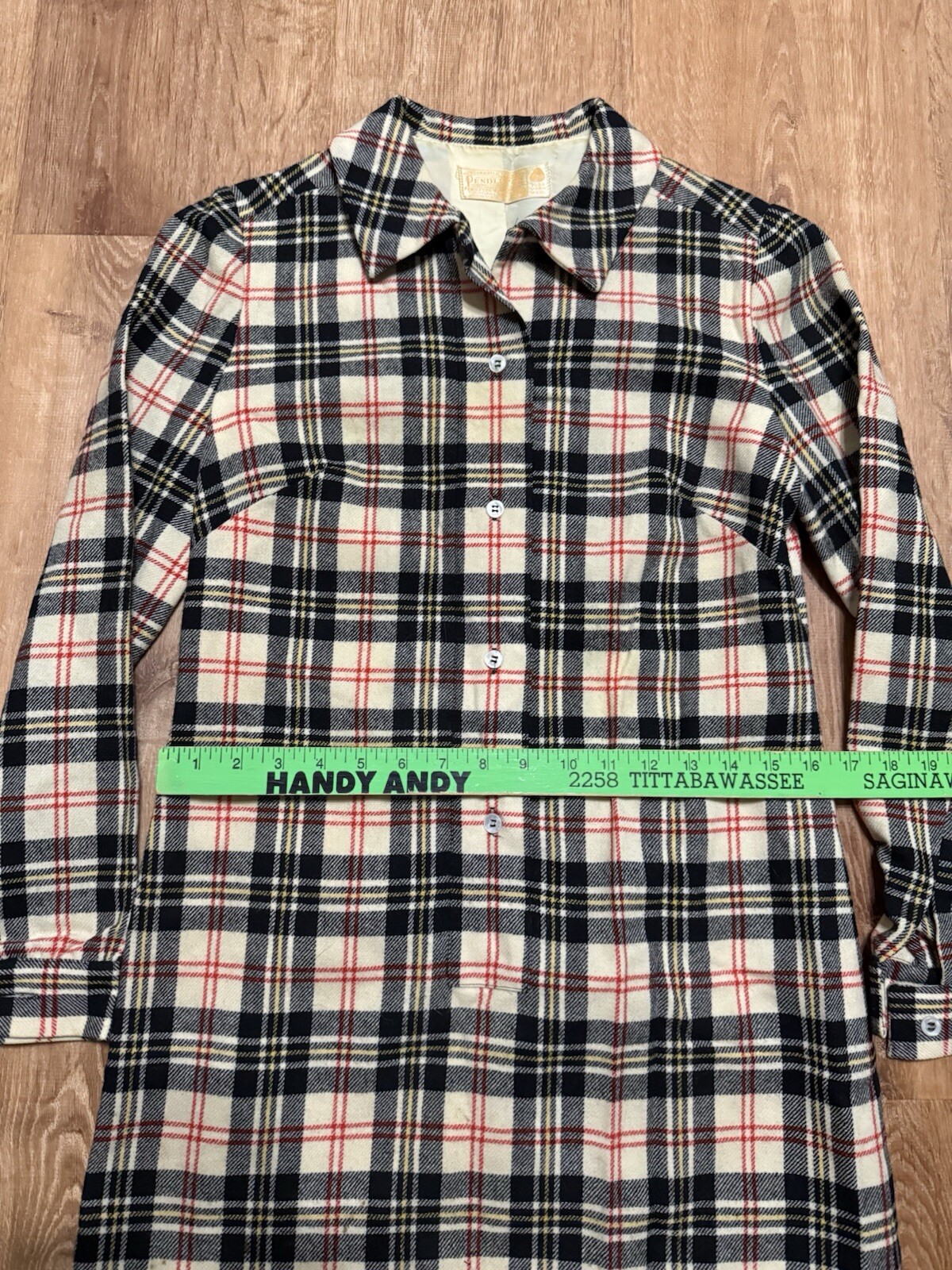 Vintage 1960s 70s Pendleton Dress Shift Pointed Collar Plaid Tartan Red Black