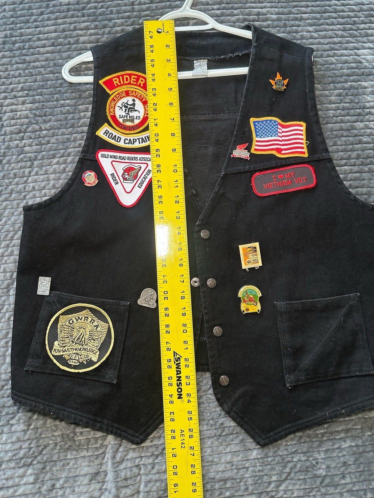 Vintage 90s Ladies Handmade Goldwing Rider Black Denim Vest Pins Patches GWRRA