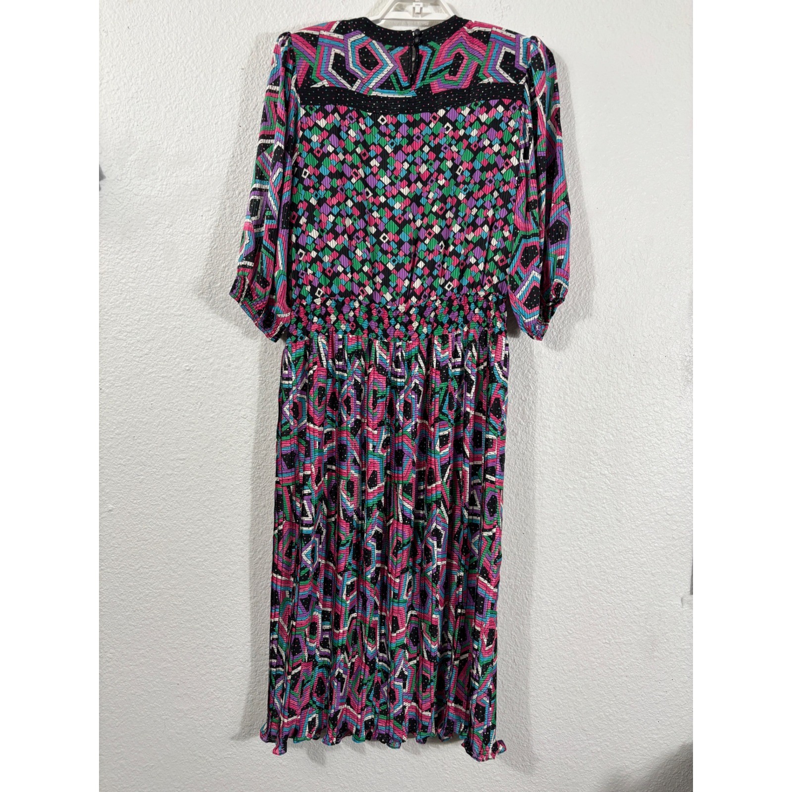 Mayeelok Midi Dress Womens Size Large Multicolor Vintage 80s Geometric Pleated