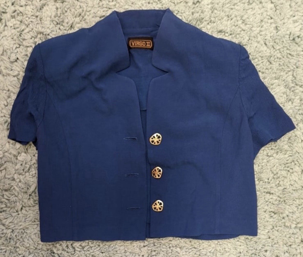 Vintage Virgo II Blue Button up Top with Shoulder Pads