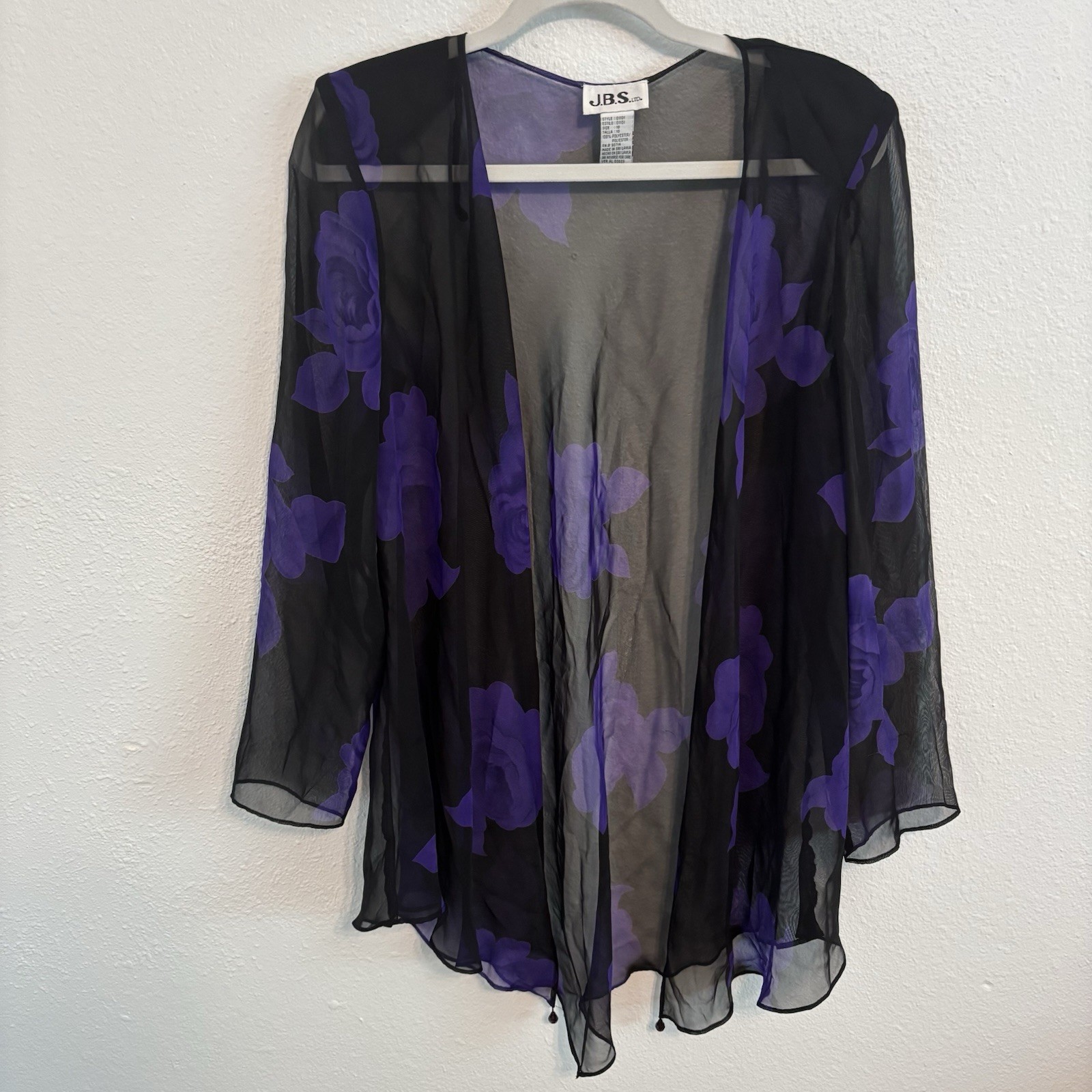 Vintage J.B.S cardigan sz 10 sheer black floral romantic grunge bohochic fairy