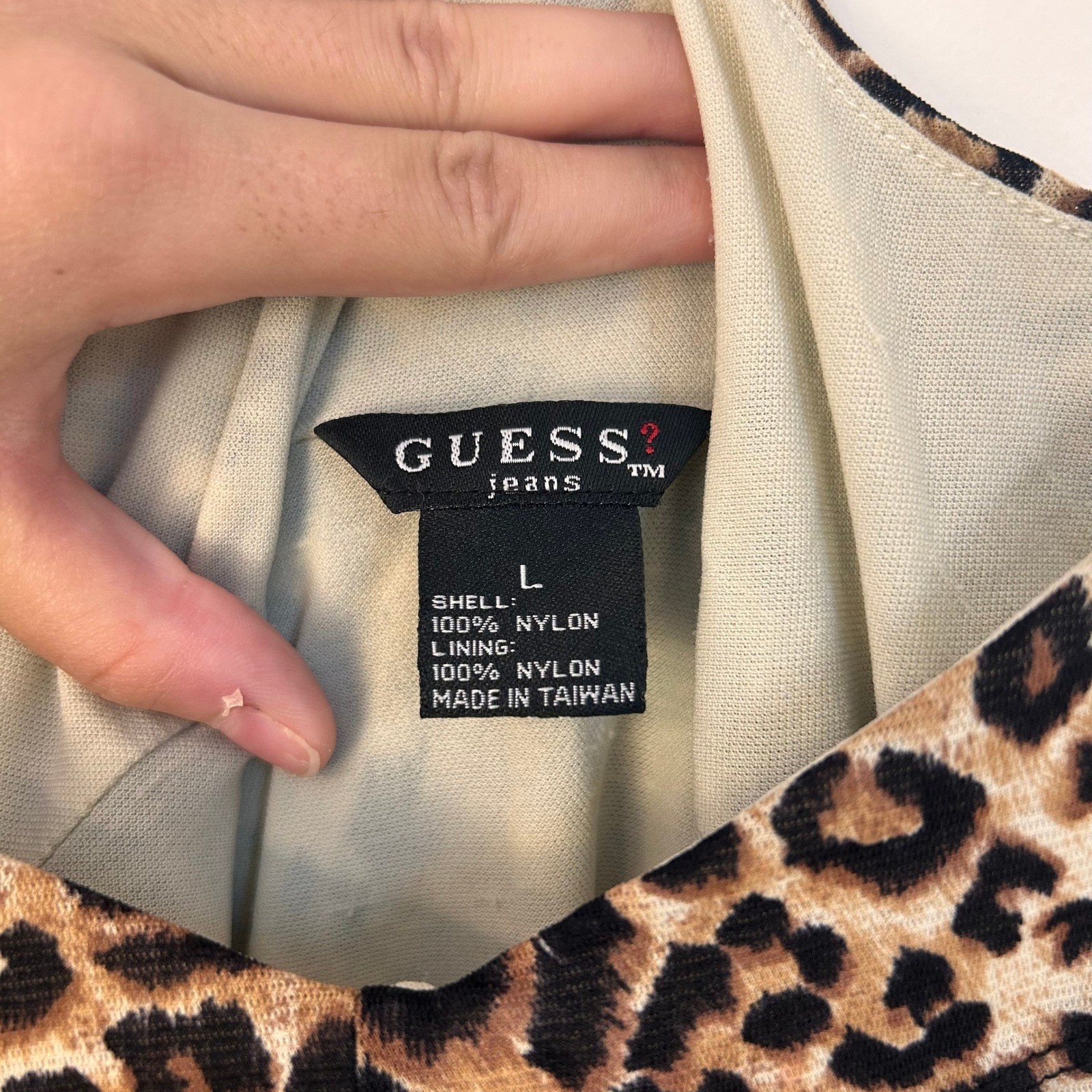 Vintage Guess Leopard Slip Dress Women L Animal Print Y2K 90s Bodycon Midi