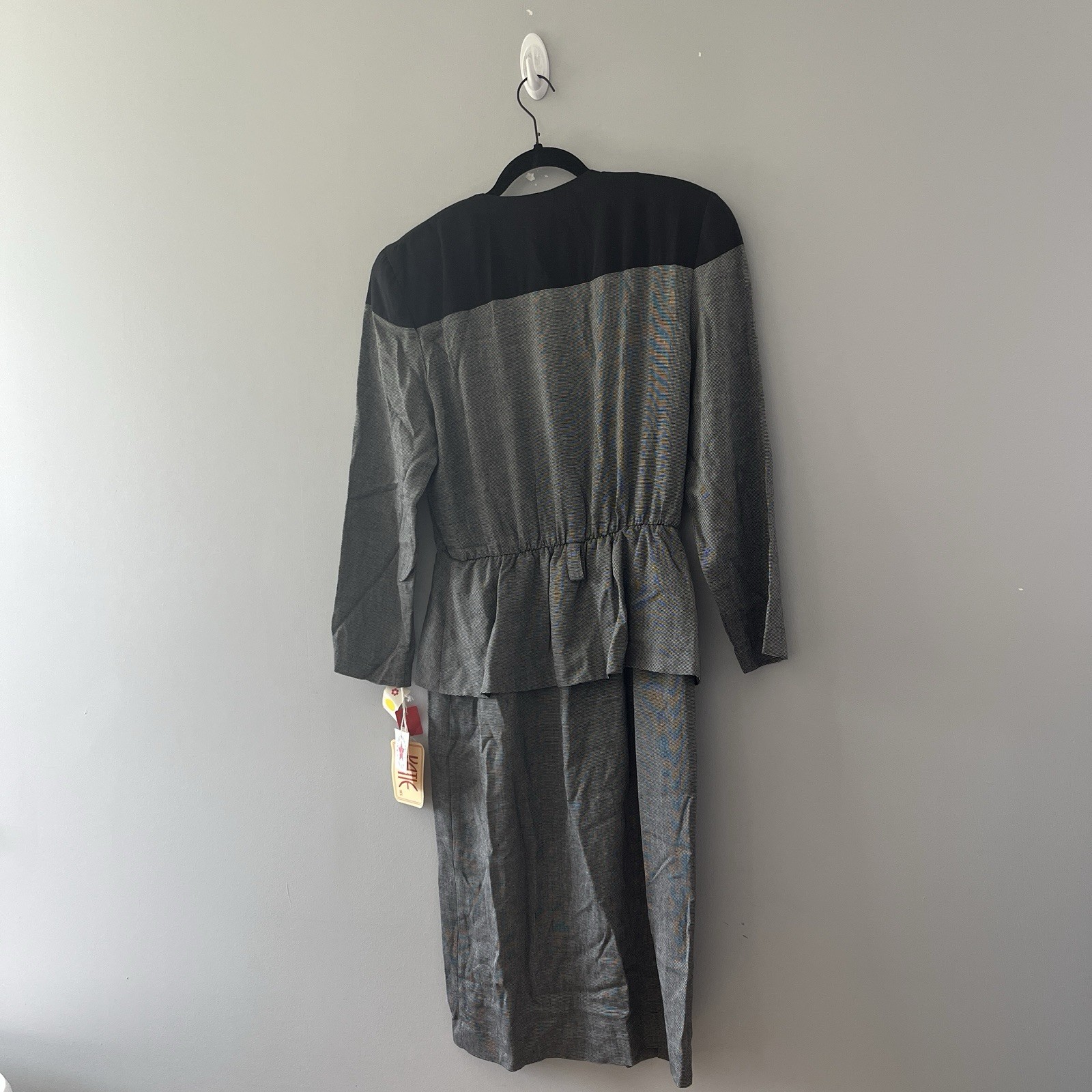 Vintage 80s Katie Gray Dress Button Front Secretary Neutral Work Office