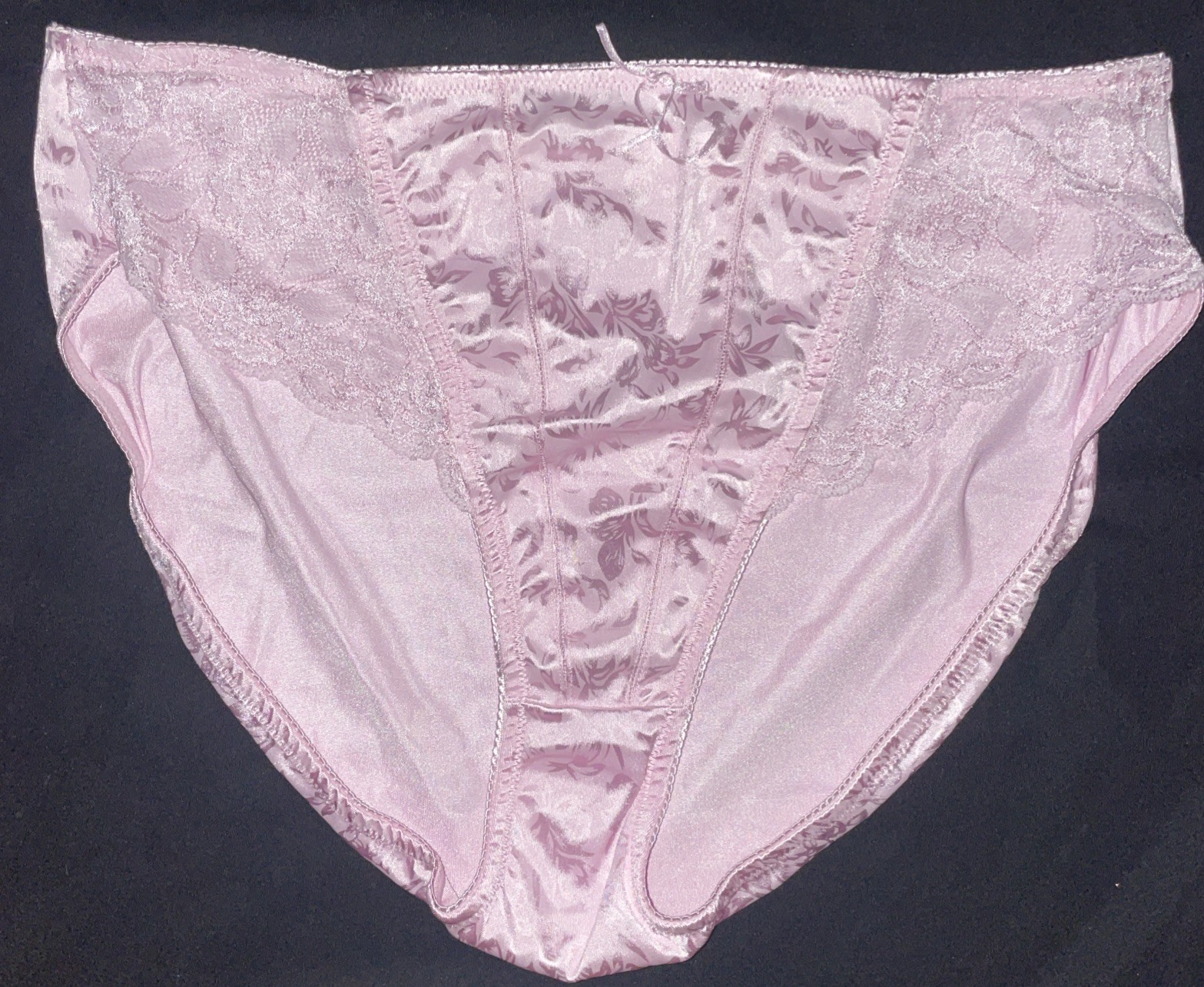 Delta Burke Panties size 10/3X pink Damask Glossy Satin lace VTG hi-cut NOS