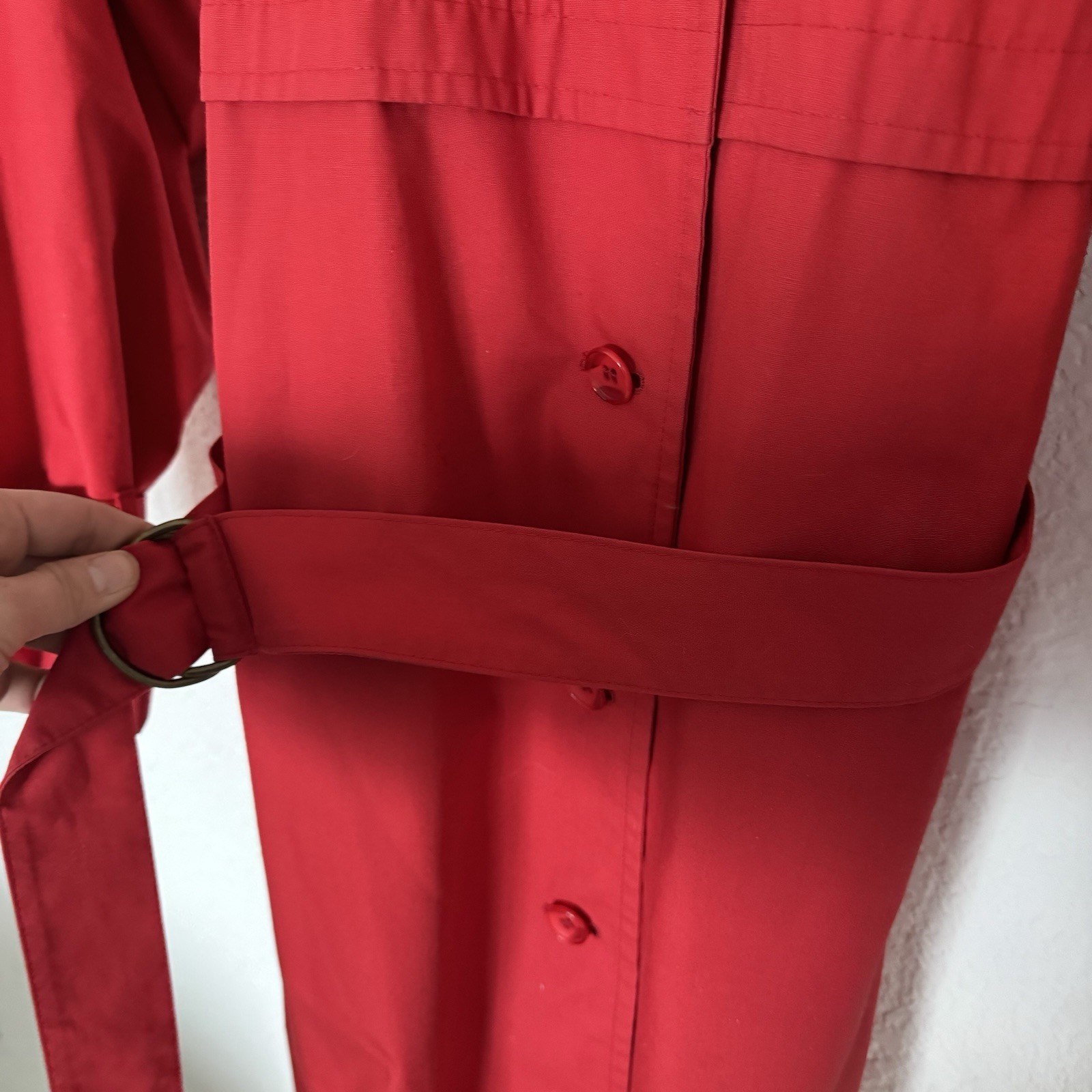 VTG London Fog Maincoats Trench Coat Rain Jacket Womens 12 Pet Red Lined Hooded