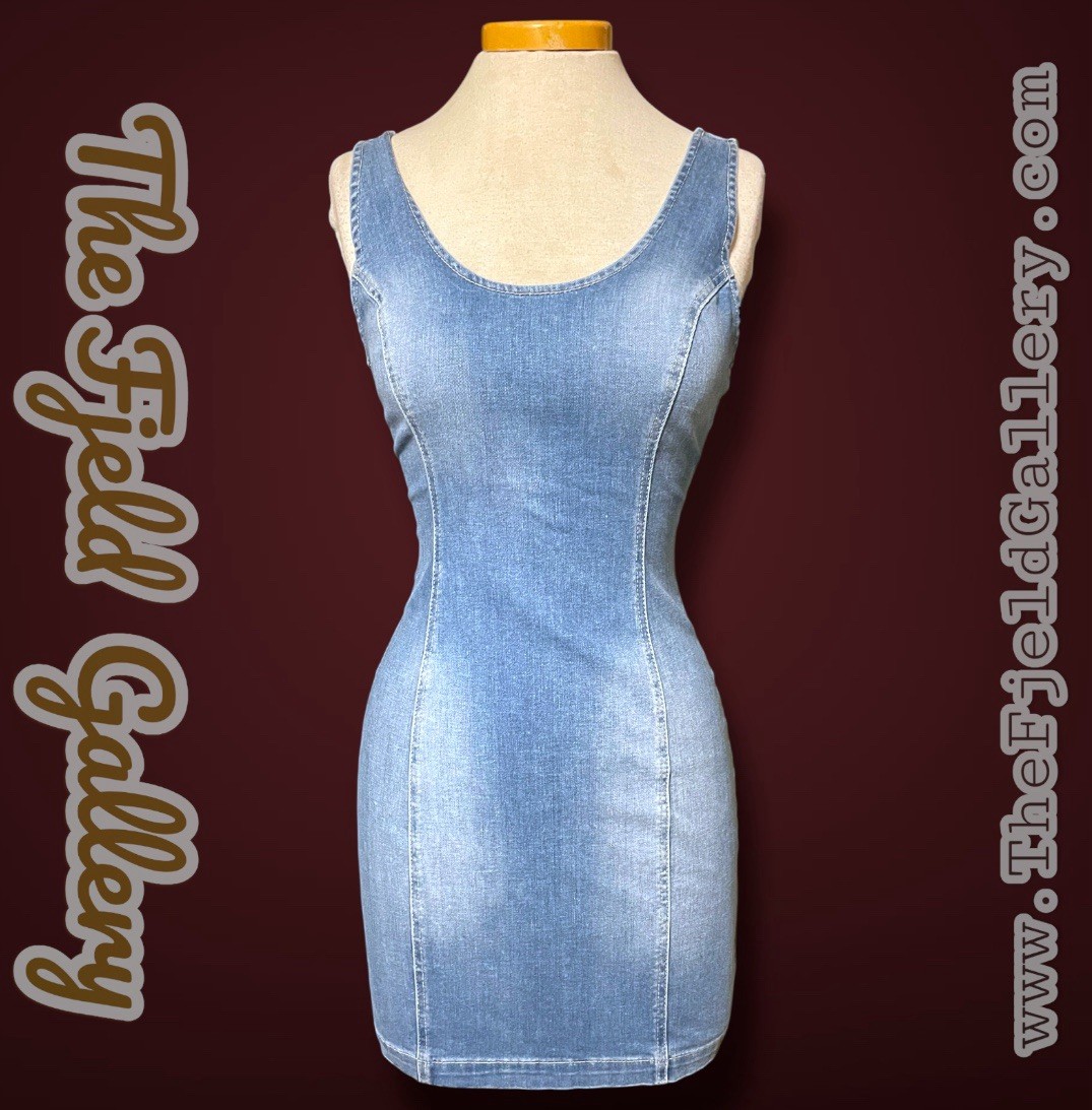 Vintage 1990’s Guess Stretch Distressed Denim Jean BodyCon Mini Tank Dress