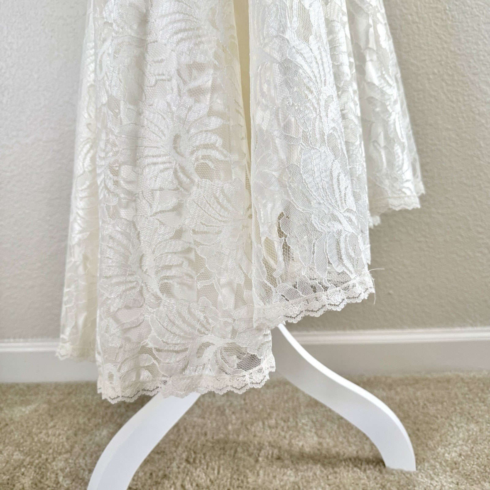 Vintage 80s Bonnell White Lace Chiffon Hi Lo Dress Wedding Prom Party Deco Sz M