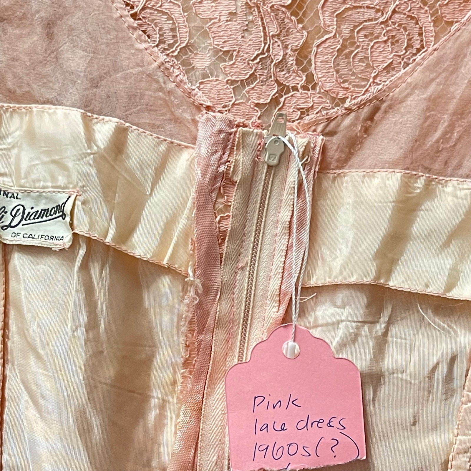 Cream Tiered Lace Lilli Diamond 1950’s Champagne Vintage Tea Dress Sz Medium