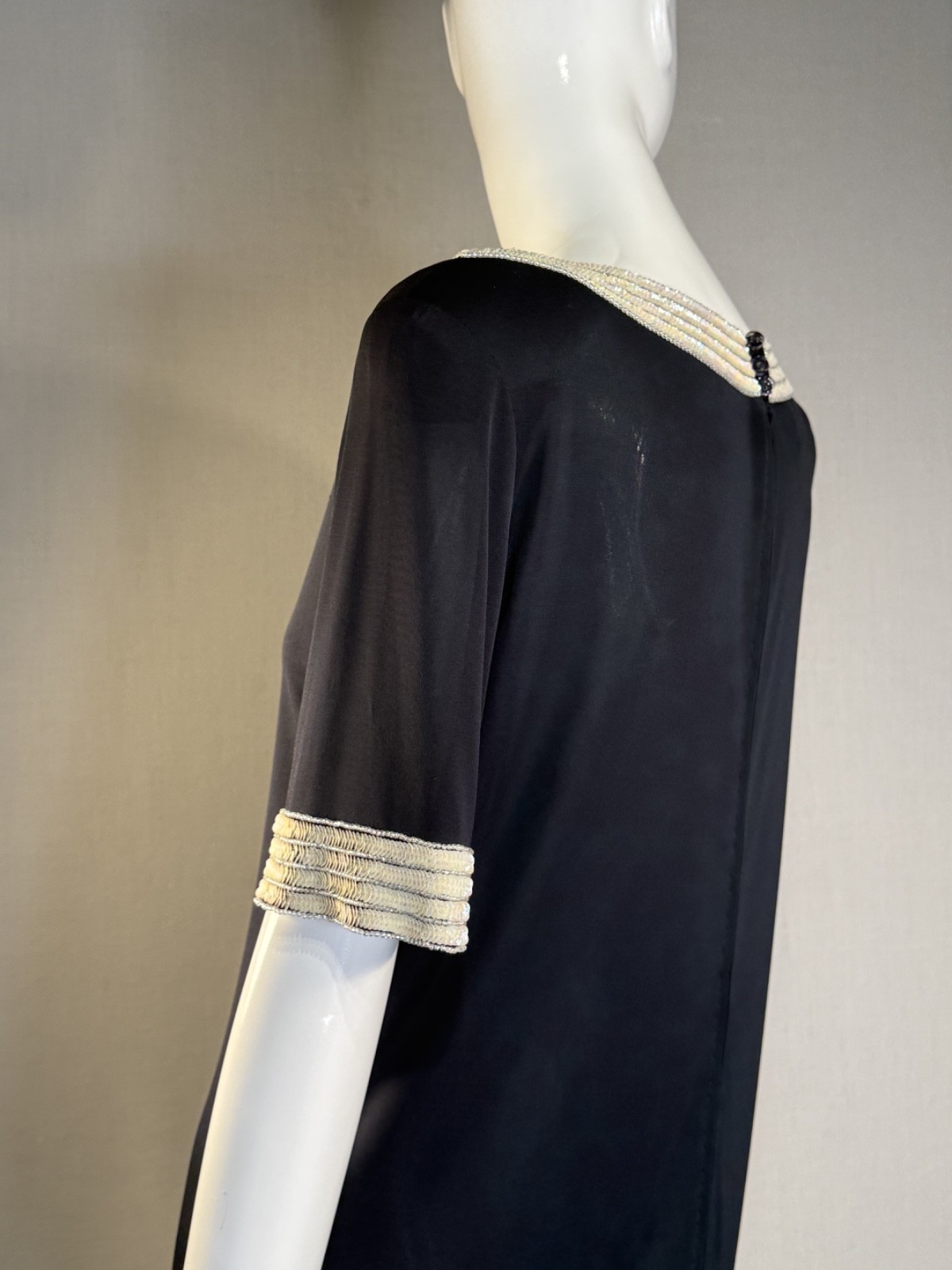 JEAN MUIR * DEEP NAVY Slinky Rayon Knit Cocktail Dress UK 14 US12 , VTG 1980s