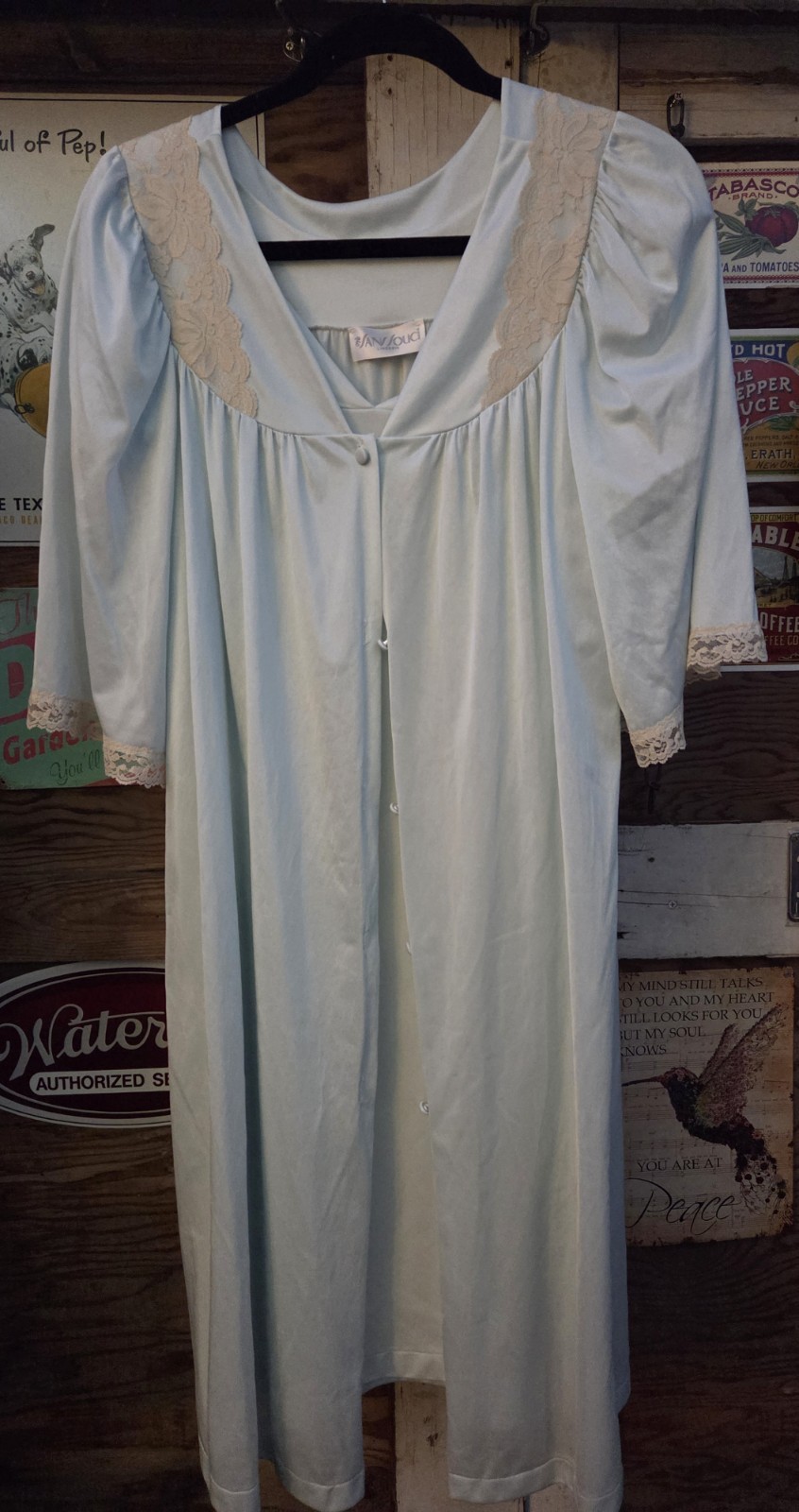 Vintage SANS SOUCI Peignoir 2pc Knee Length Gown & Robe Lace Lingerie Size Large