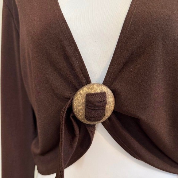 VTG Chocolate Brown Open Front Long Sleeve Top Sz M Whimsigoth Boho Hippie 70s