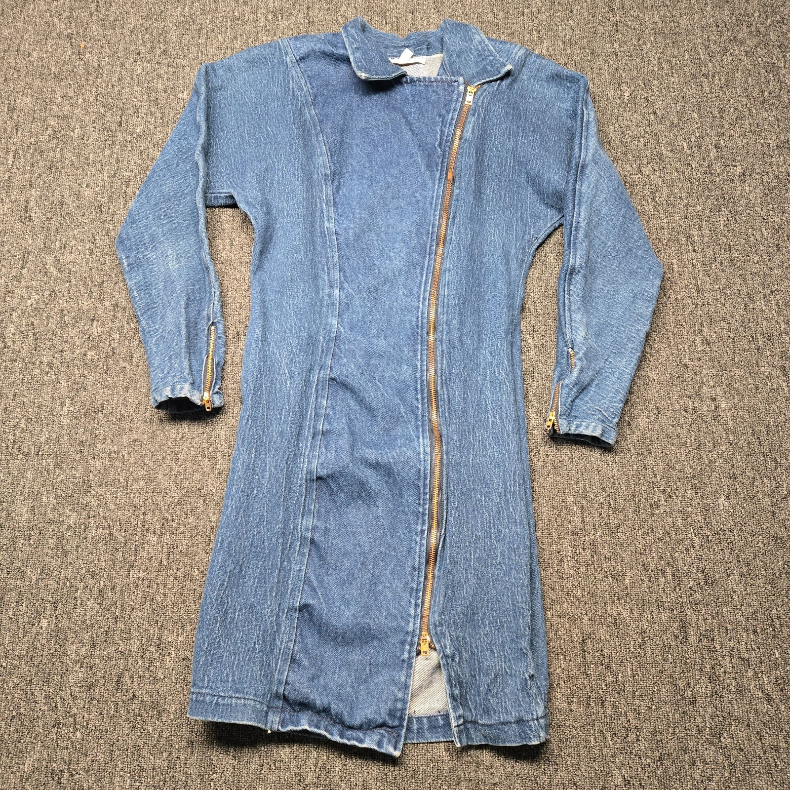 Vintage Denim Dress Paris Blues Zip Front Long Sleeve 1980s USA Made Size 7