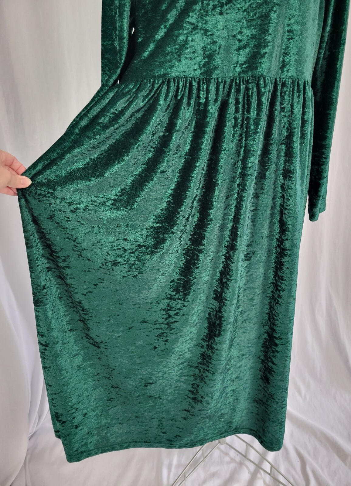 Vintage Sunbelt Green Crushed Velvet Dress w Gathered Skirt Size Small