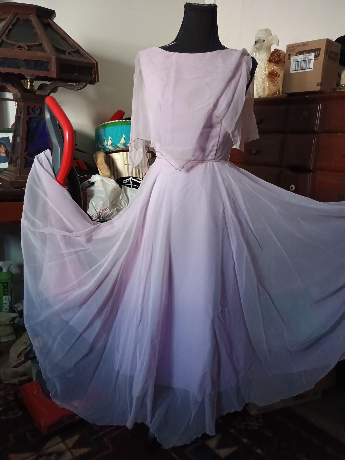 Vintage Handmade Chiffon Full Circle Overlay Skirt Pale Lavender Dress Sz S