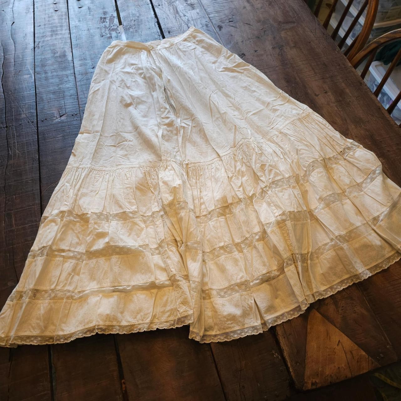 Antique Victorian Petticoat Lace Tiered Ruffle Maxi Skirt 1800s Edwardian Cotton