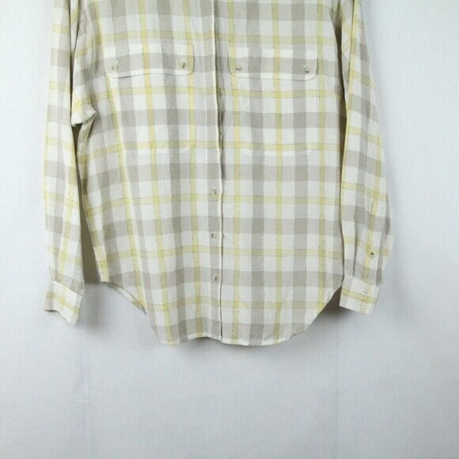 Vintage 90s Medium Button Up Top Butter Yellow Plaid Preppy Oversized Boyfriend