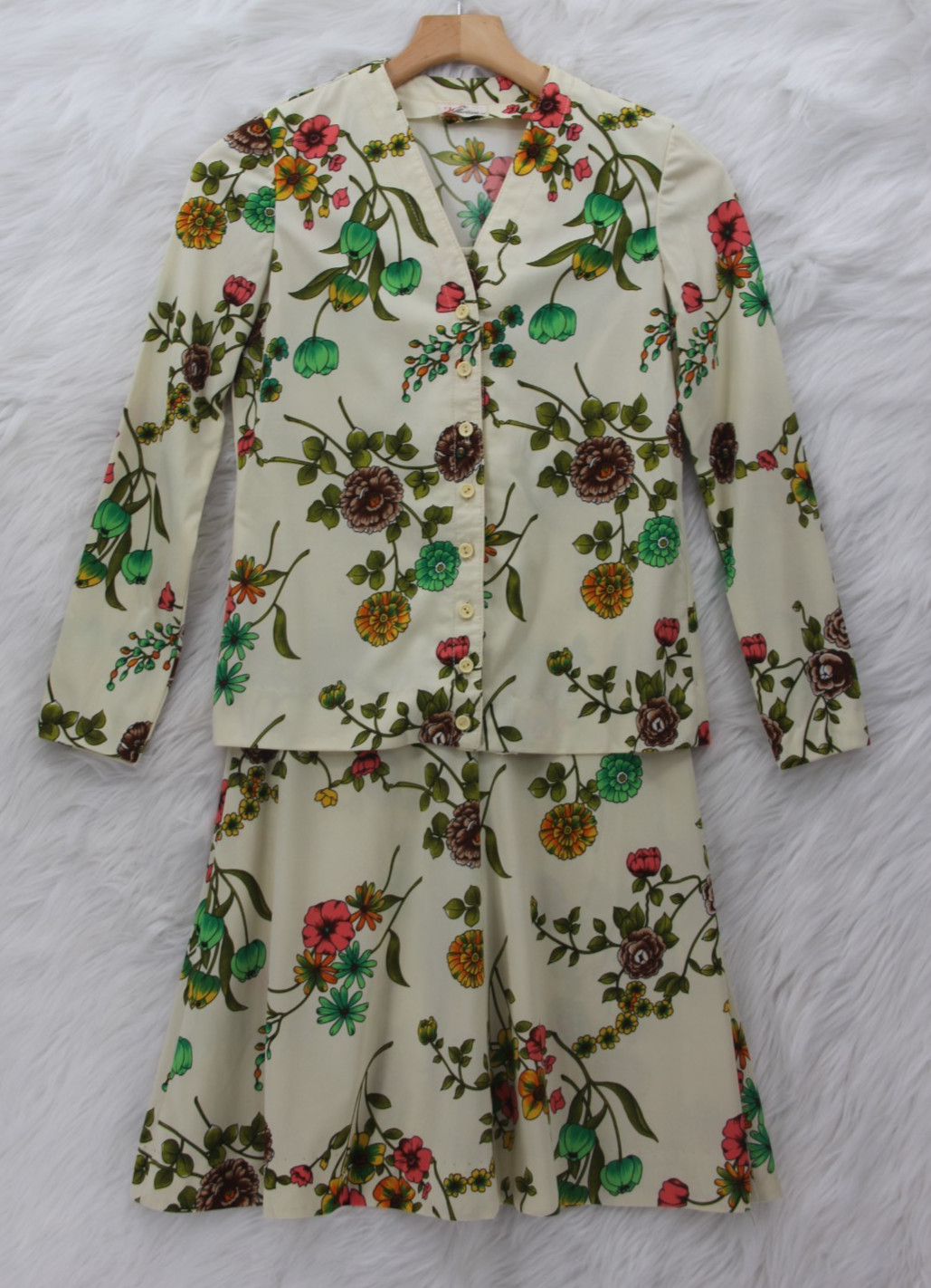 VTG 60’S THE KOLLECTION LTD DRESS SMALL FLORAL JERSEY KNIT W/ JACKET SHORT #101