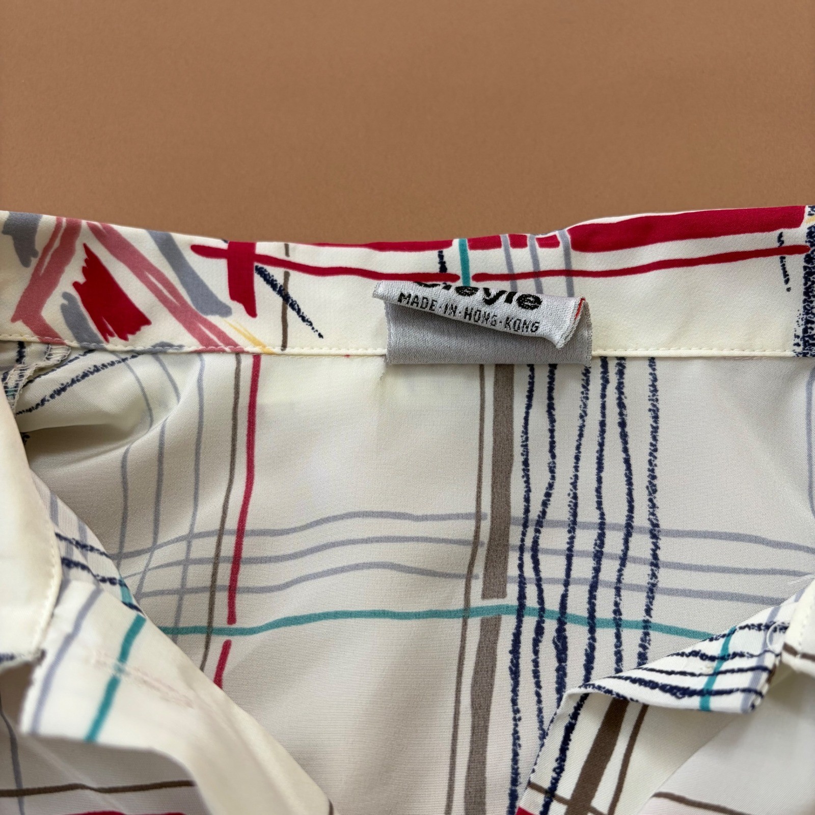 Bleyle Vintage 80s Geometric Grid Abstract Button Down Blouse White Red 12 READ