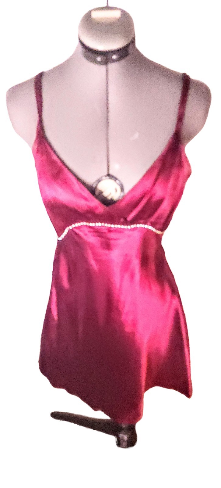Vintage Burgundy Satin Slip Dress Rhinestone Embelishments