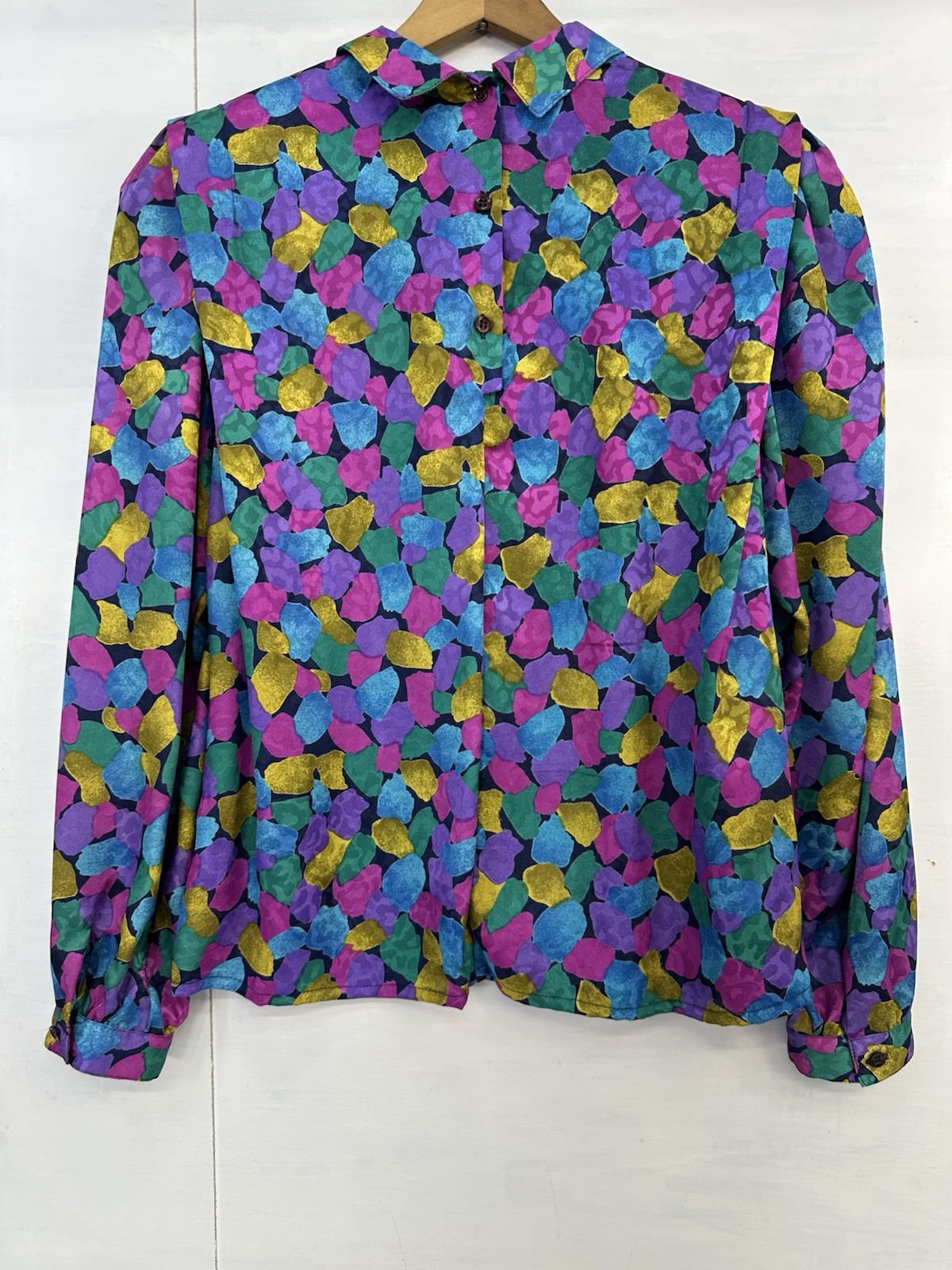 VTG Nicola PetitesWomens Abstract Blouse Colorful 80S 90S Retro Office 12 P READ