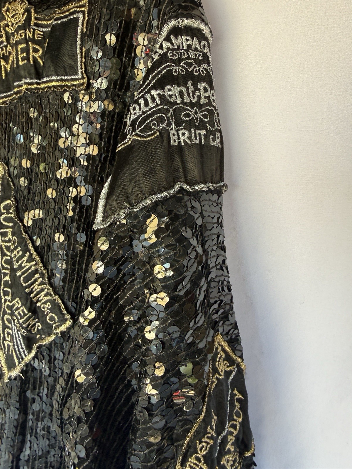 Vintage 80s MODI Silk Sequin Womens Jacket Champagne Label Size M Glam Maximalis
