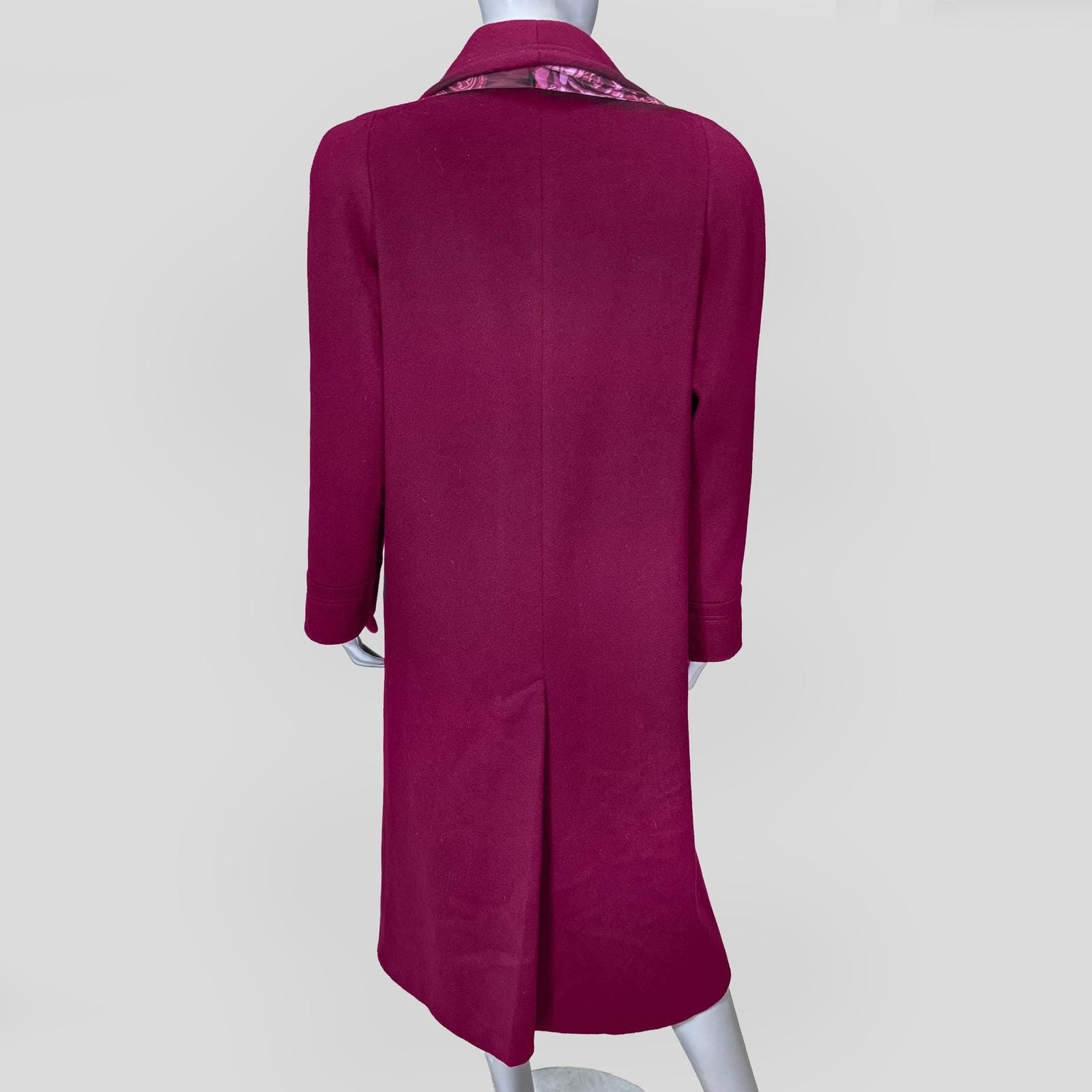 VTG Alorna Forstmann Magenta Wool Blend Coat with Scarf Womens L Peacoat
