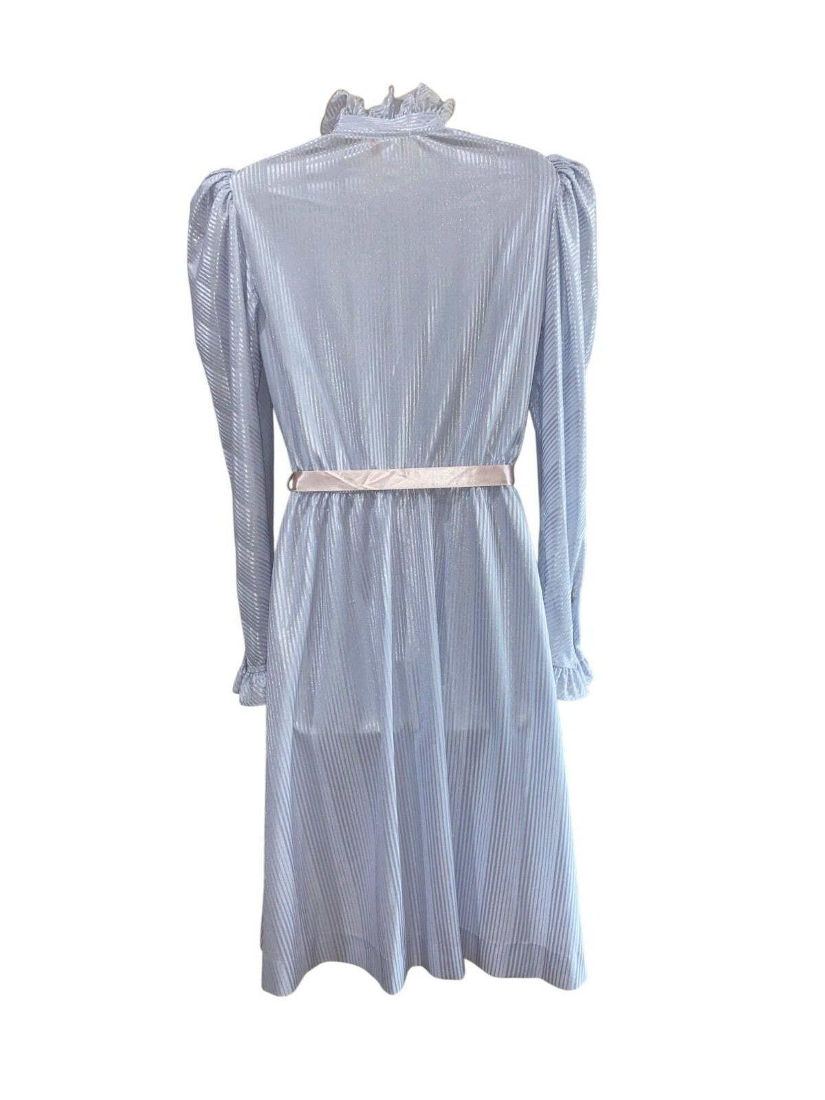 Vintage Jerri Gee New York Light Blue Ruffled Long Sleeve Dress W/ Pink Belt Siz