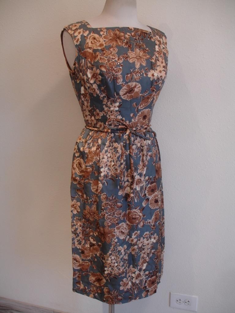 Women’s S M Vtg 1960’s Edward Abbott 100% Silk Cocktail Dress Sleeveless Belted
