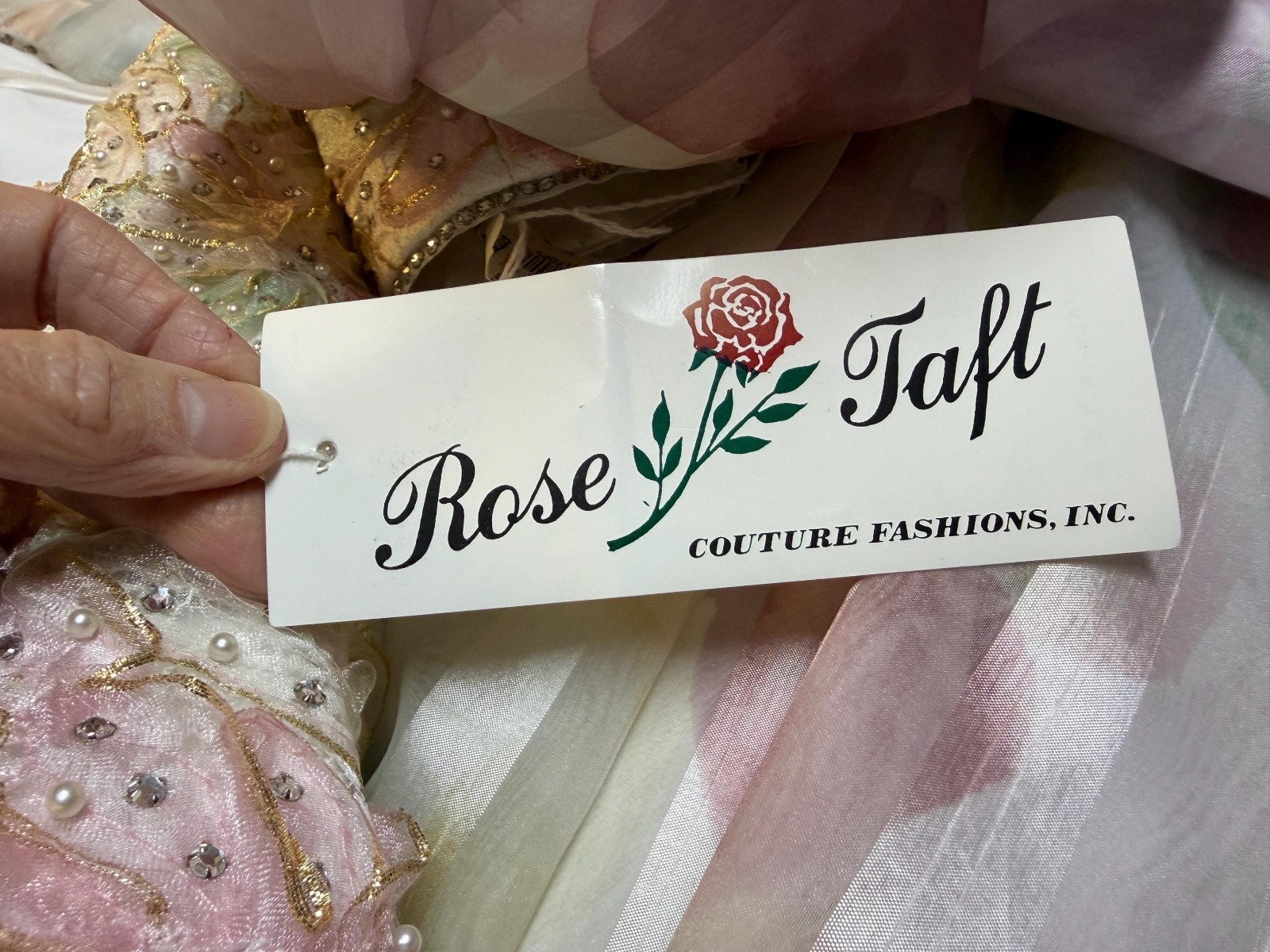 Vintage 80s Rose Taft Couture Fashions gown pastel beaded strapless with bolero
