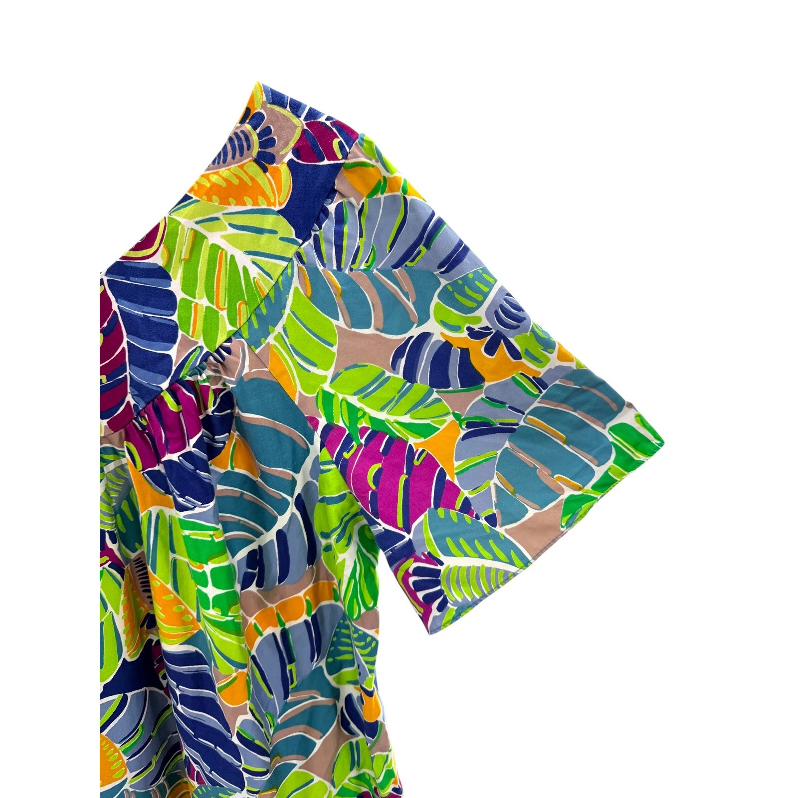 Vintage Sears Tropical Leaf Muumuu Dress Womens Medium M 100% Cotton Maxi Green