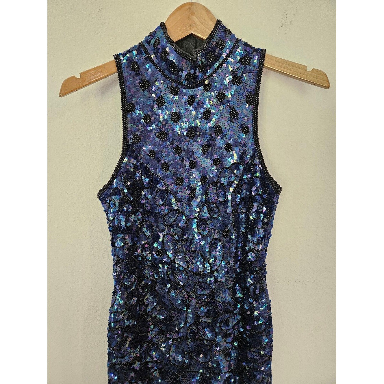 Vintage La Davina 80’s Silk Sequined High Neck Sequin Party Dress