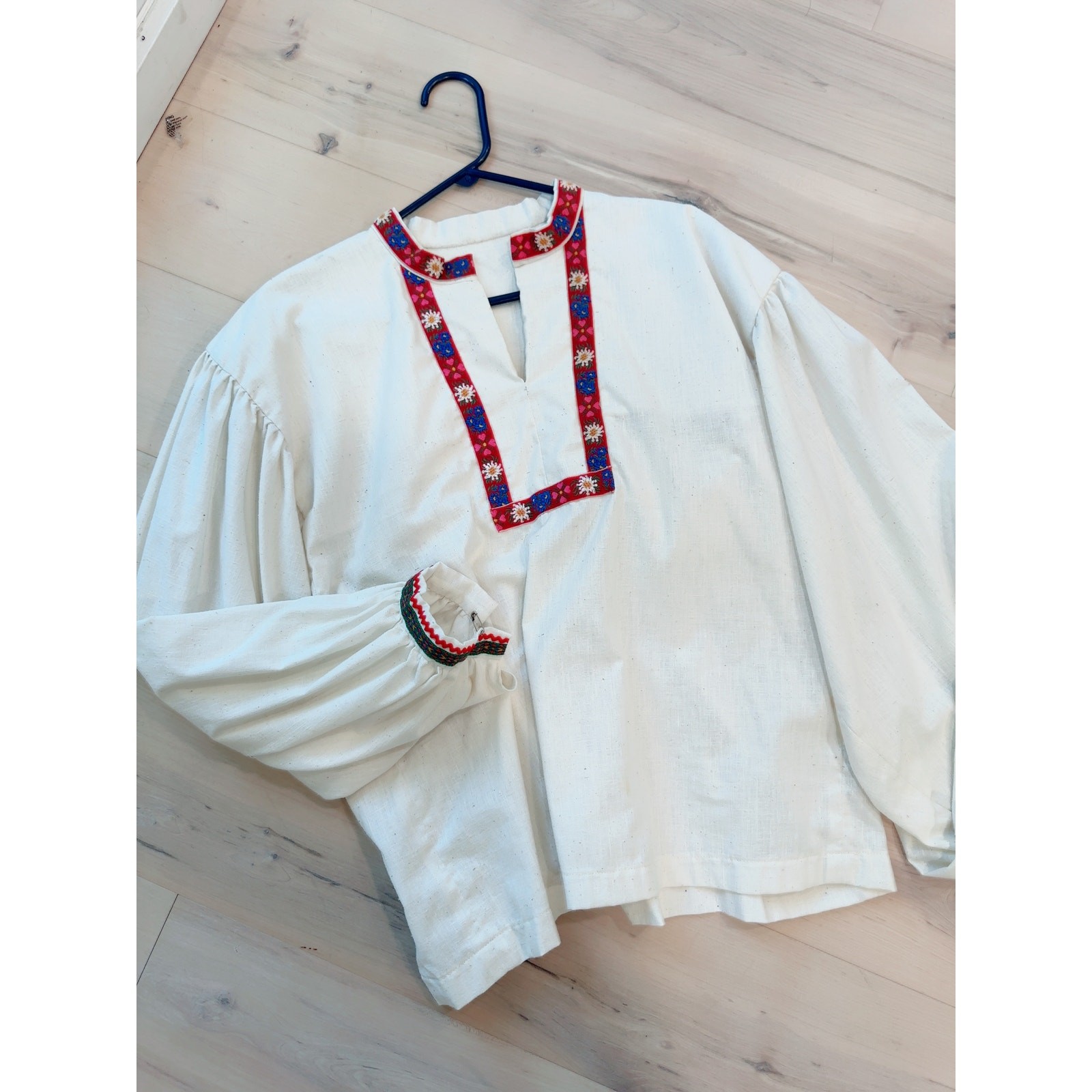 Vintage 70s Boho Peasant Blouse L XL Handmade Cotton Embroidered Folk Top