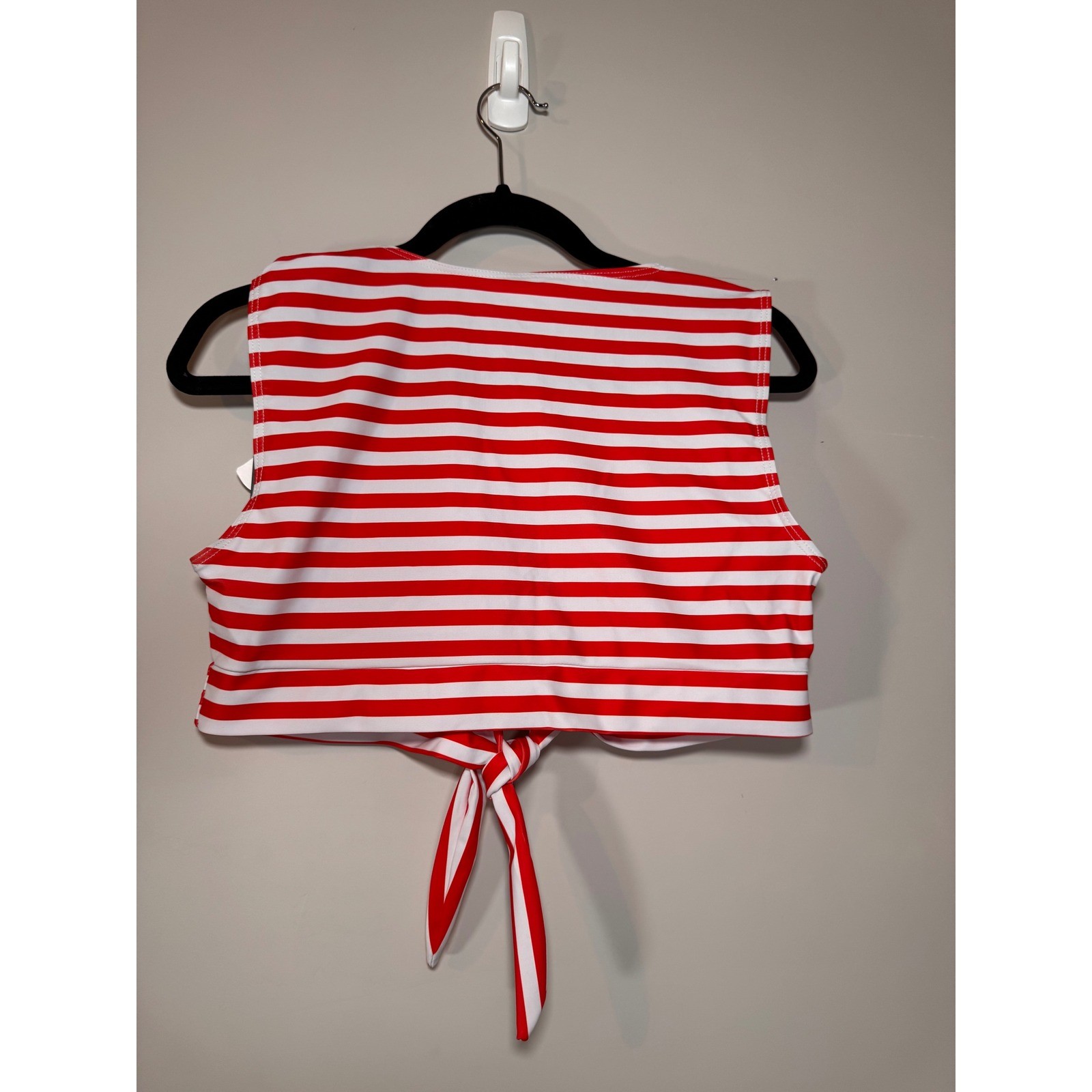 Retro Stage Red White Striped Front Tie Swim Top Size XL