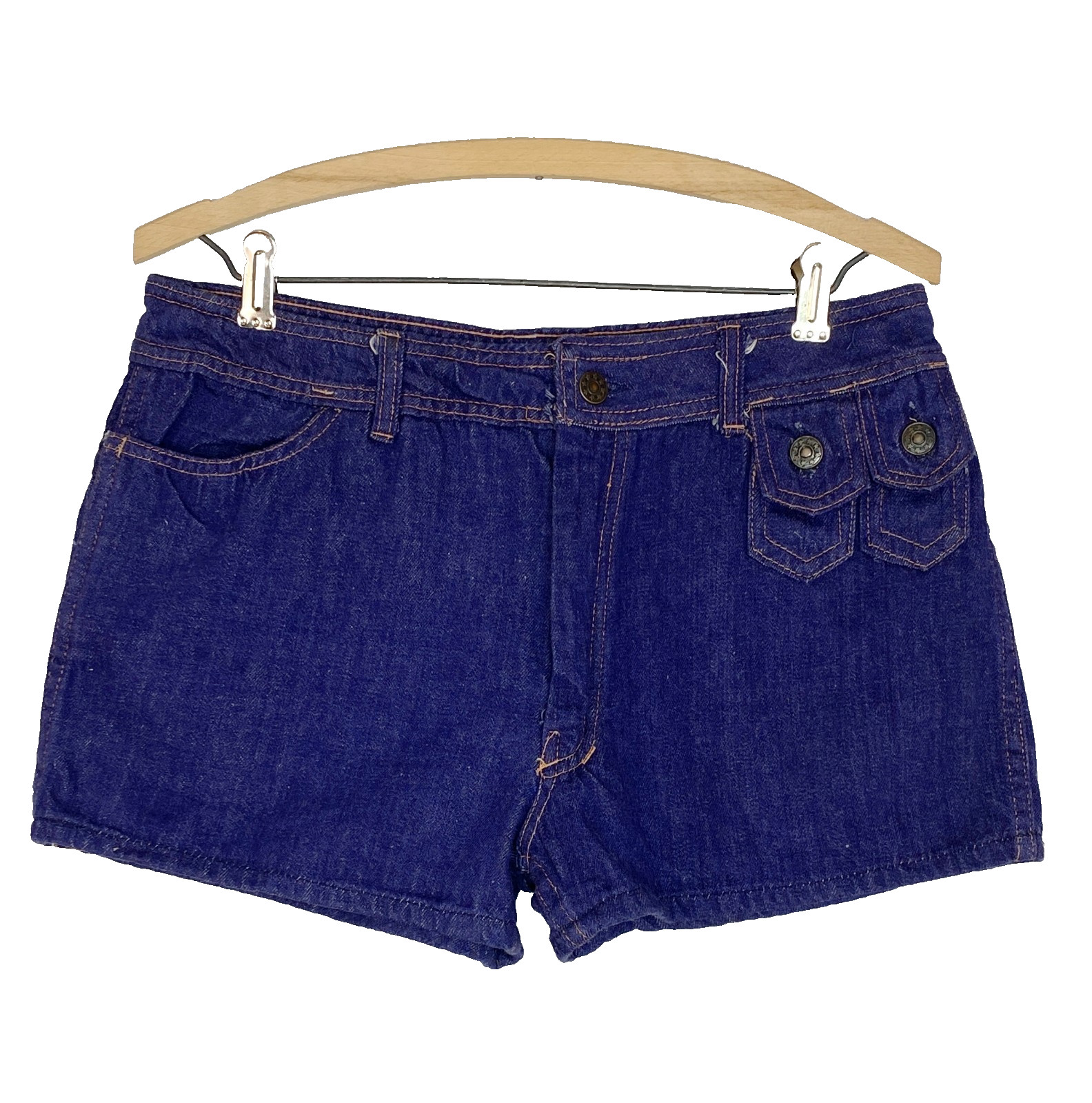 Vintage 1970s blue denim shorts S M hot pants jean dark cotton mid rise