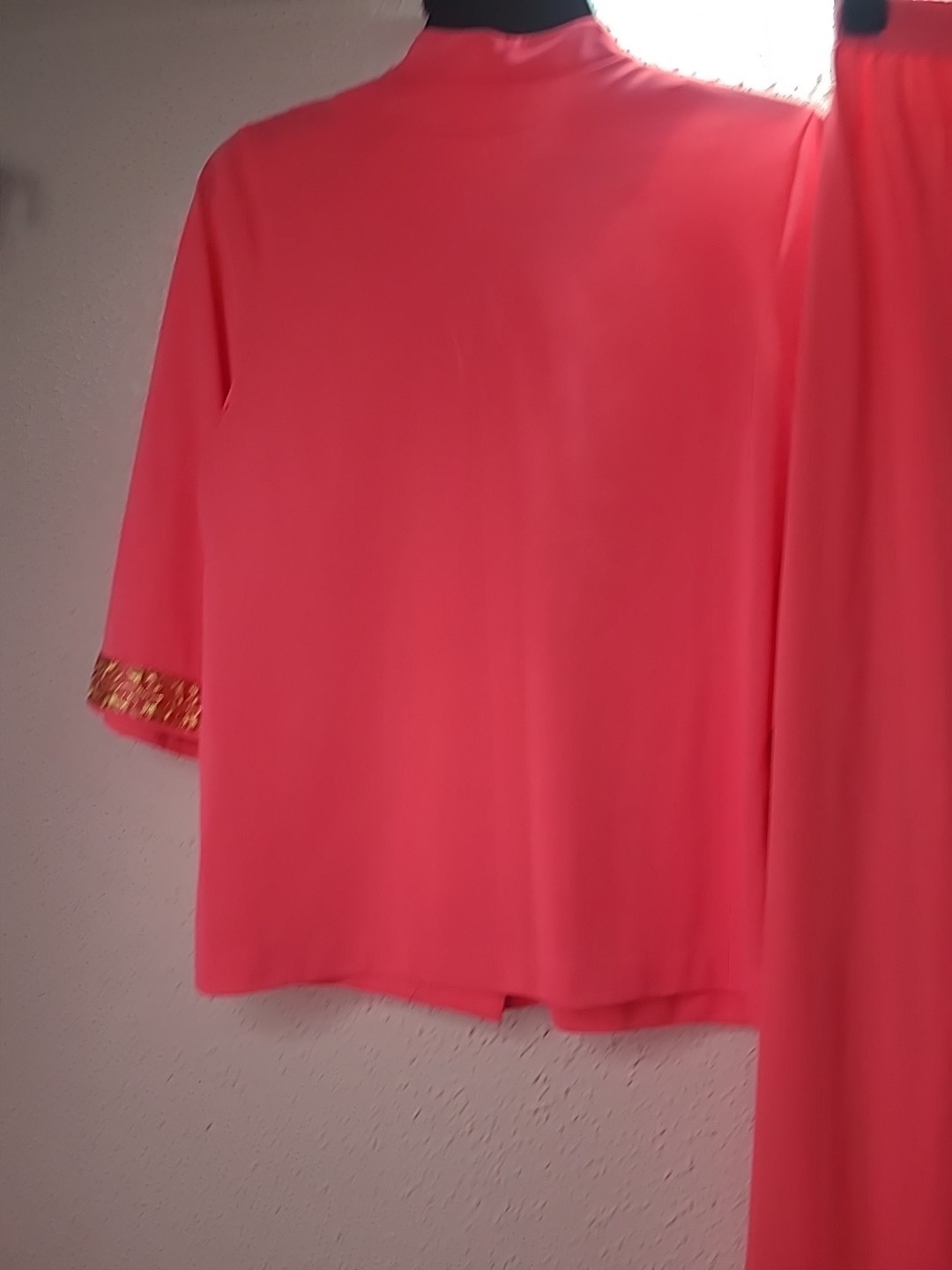 VTG 60s Lorraine Pajamas Coral Metallic Trim Lounge PJ Set Mod Regency Glam 34
