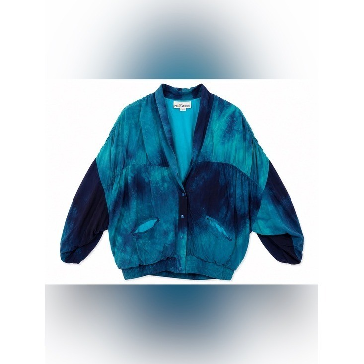 Vintage Mastererade Teal Blue Colorblock Rayon Dolman Sleeve Jacket Made in USA