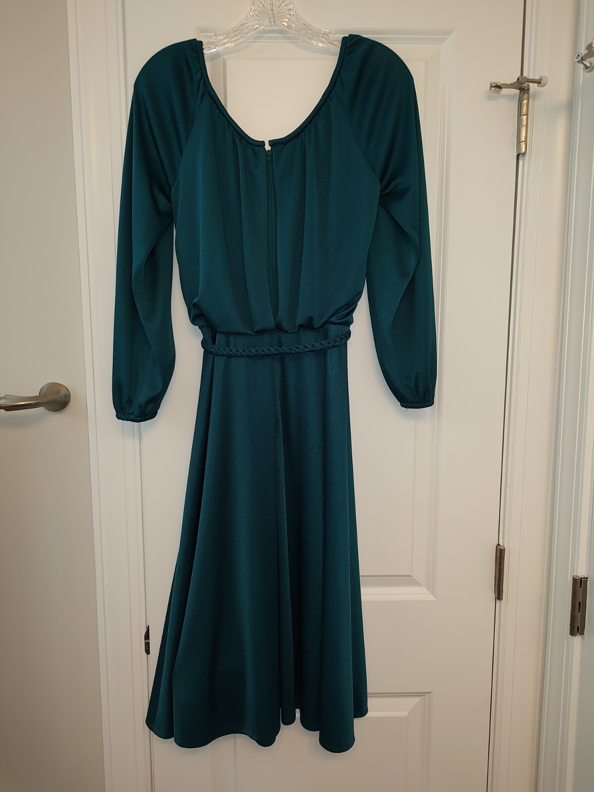 Vintage 1970’s Junior’s Green Dress With Braided Belt and Open Sleeves