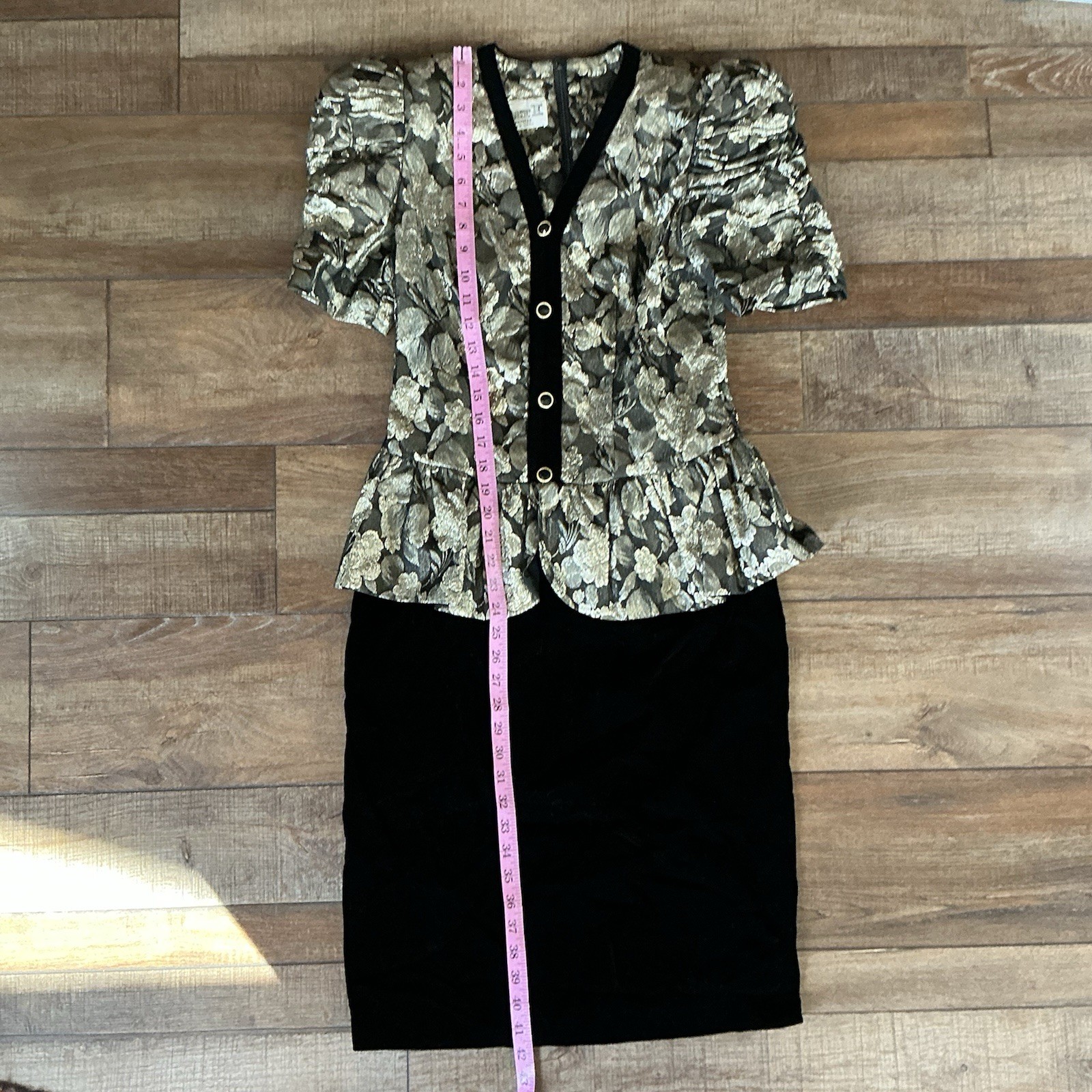 VINTAGE Act 1 Petites Size XS Floral Brocade Peplum Velvet Dress Cocktail #61C3
